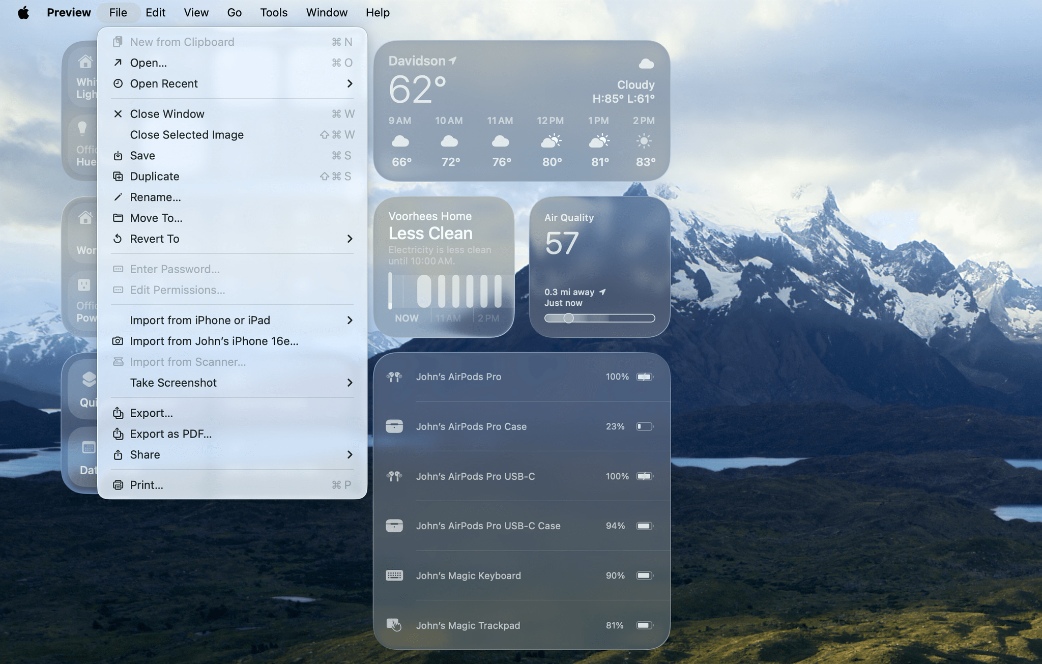 Preview's File menu in macOS Tahoe.