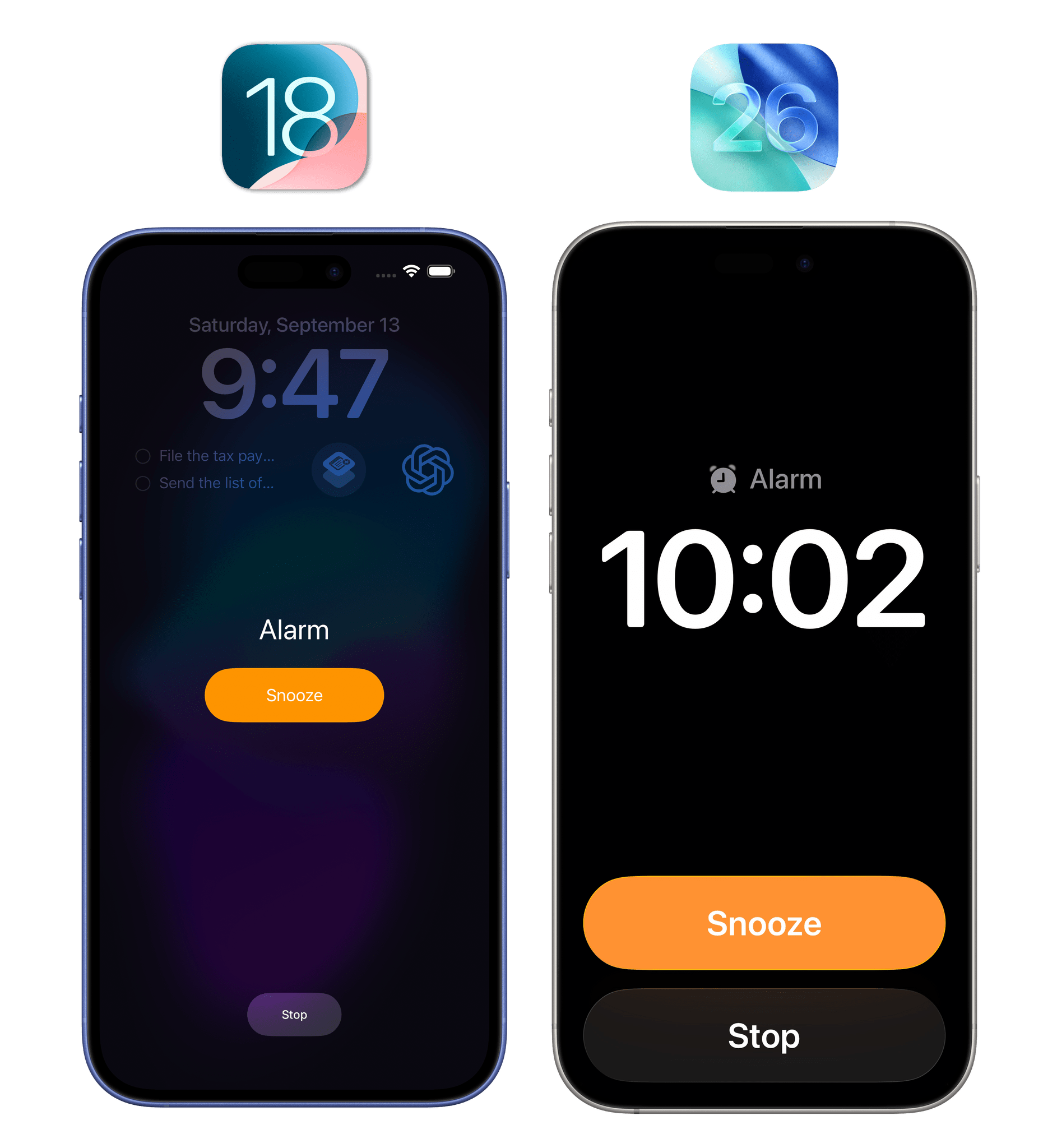 The new alarm clock UI on the Lock Screen.