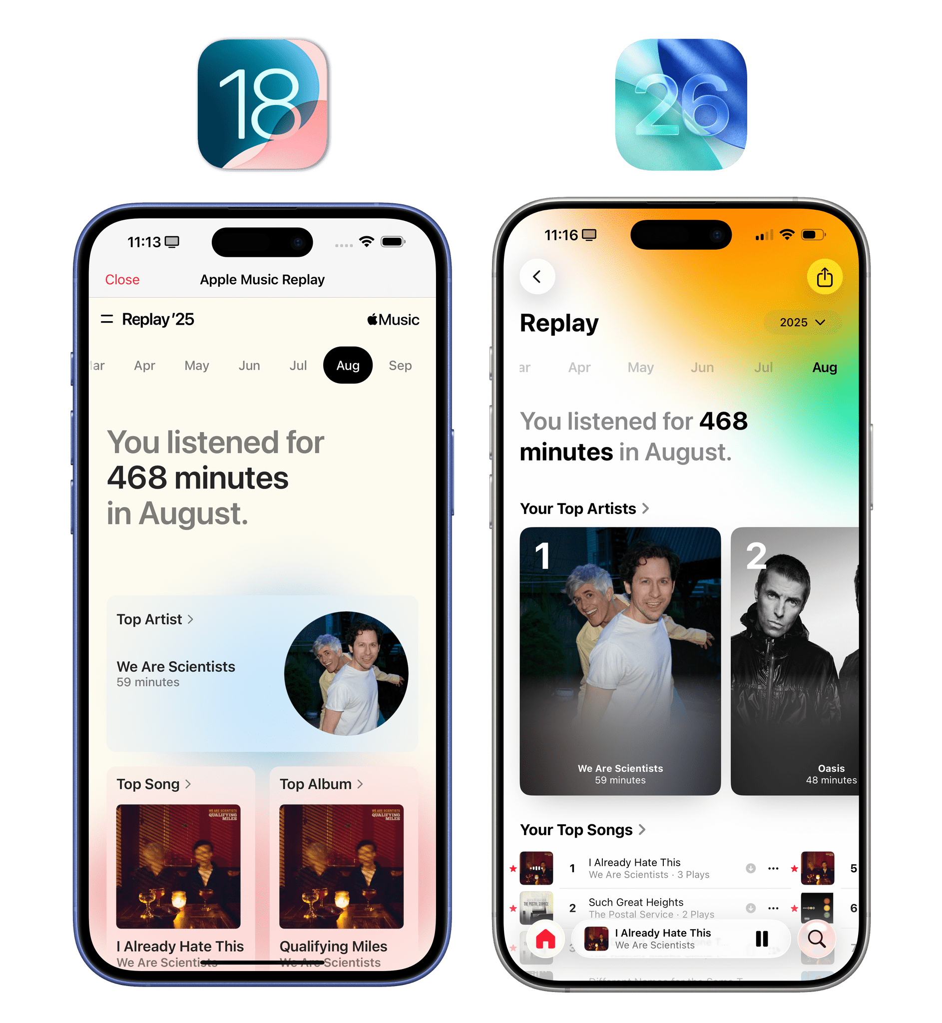Replay is now a native feature of the Music app instead of an integrated web view.
