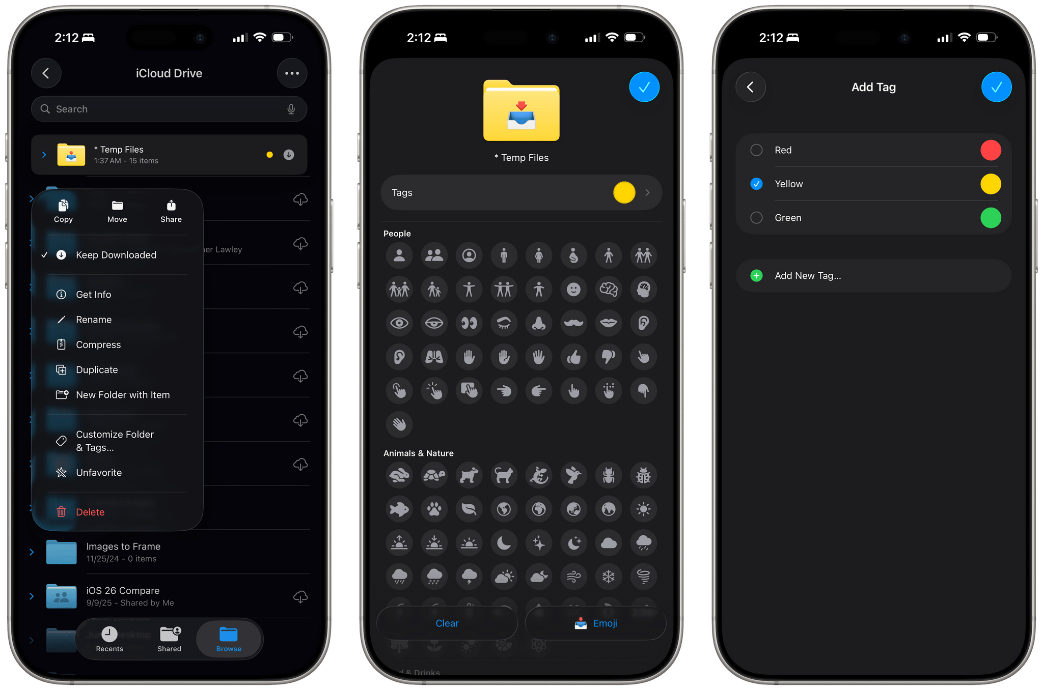 Customizing folders in the Files app.