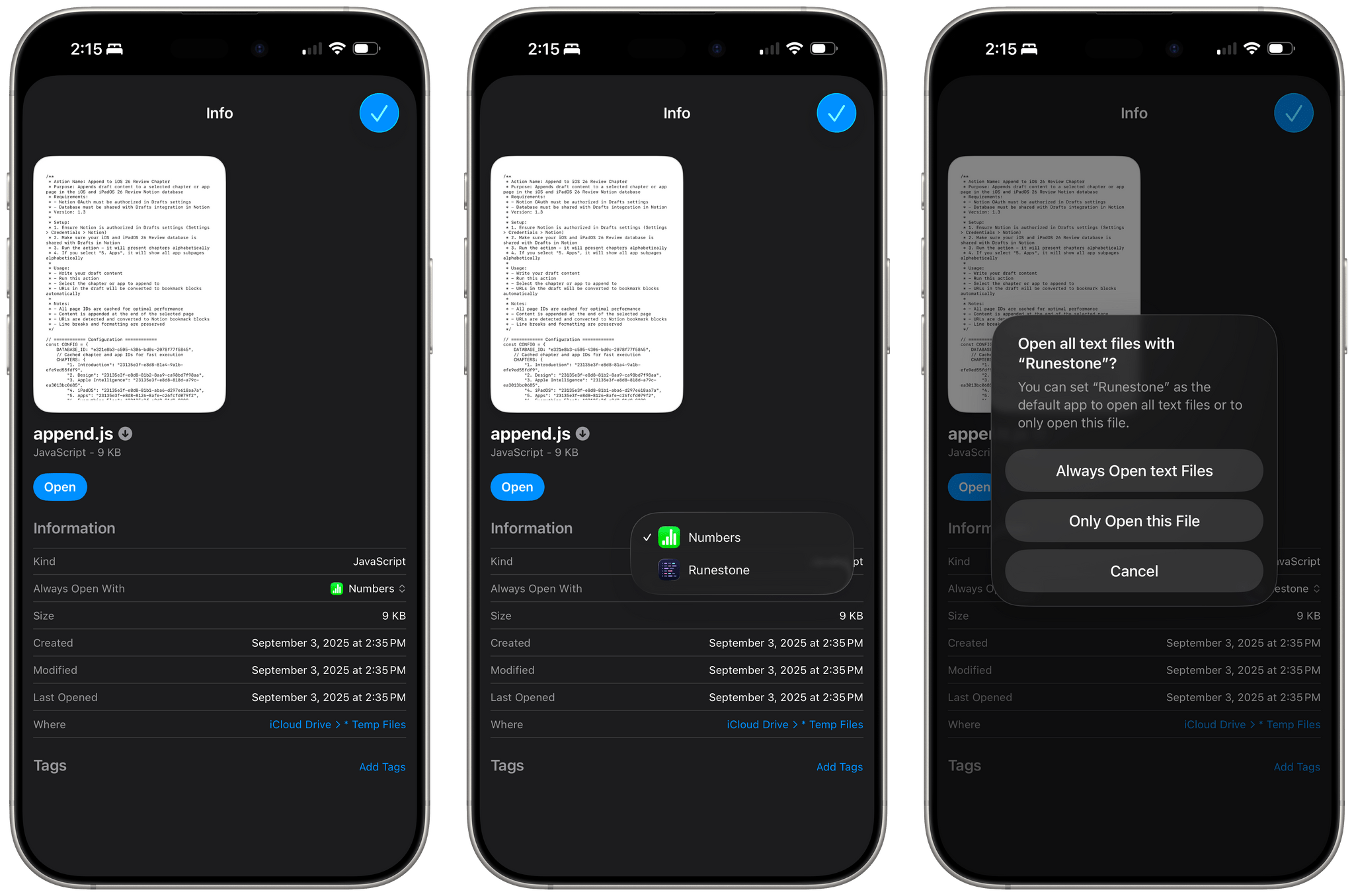 Changing the default app for a file type.