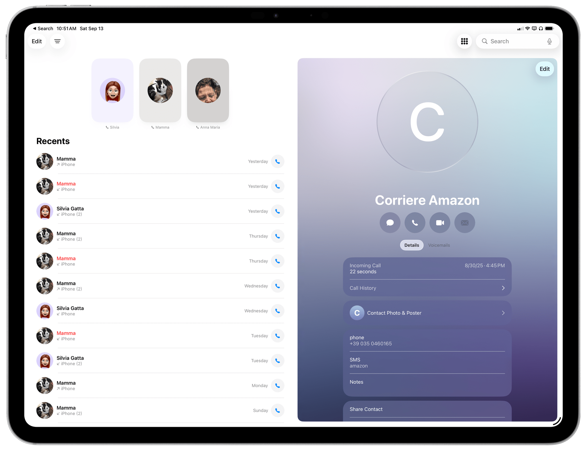 The new Phone app on iPad.