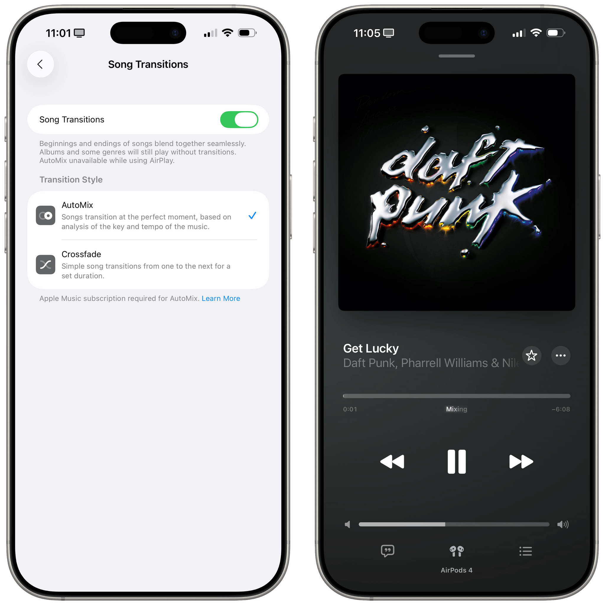 AutoMix working in Apple Music.
