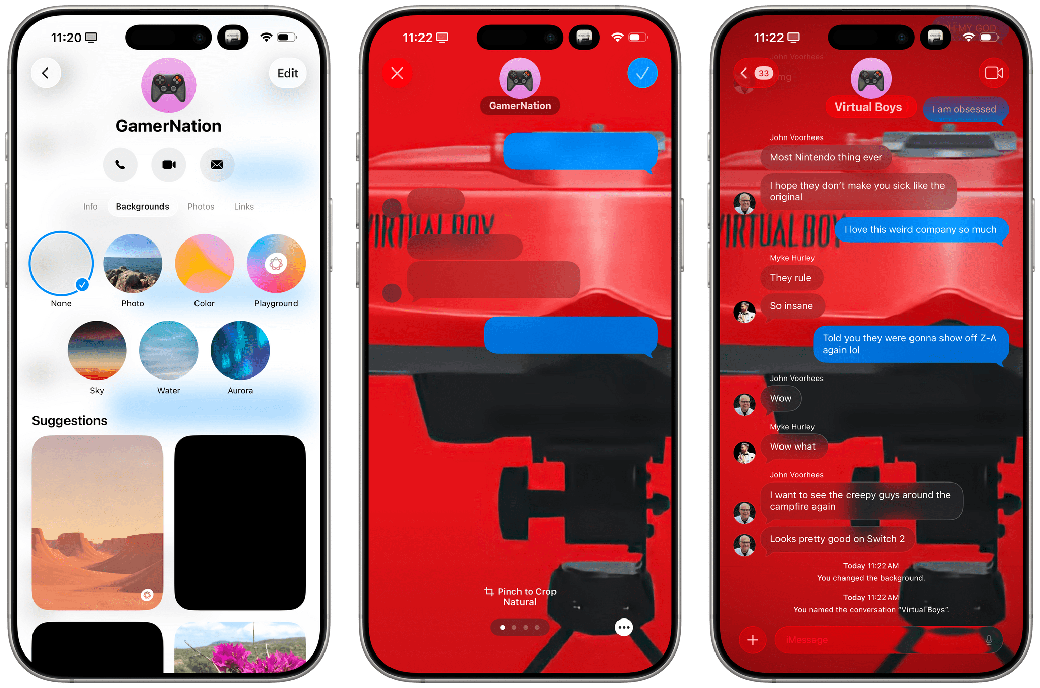 Setting a chat background in iOS 26. You can also long-press an image in the transcript to instantly set it as a background.