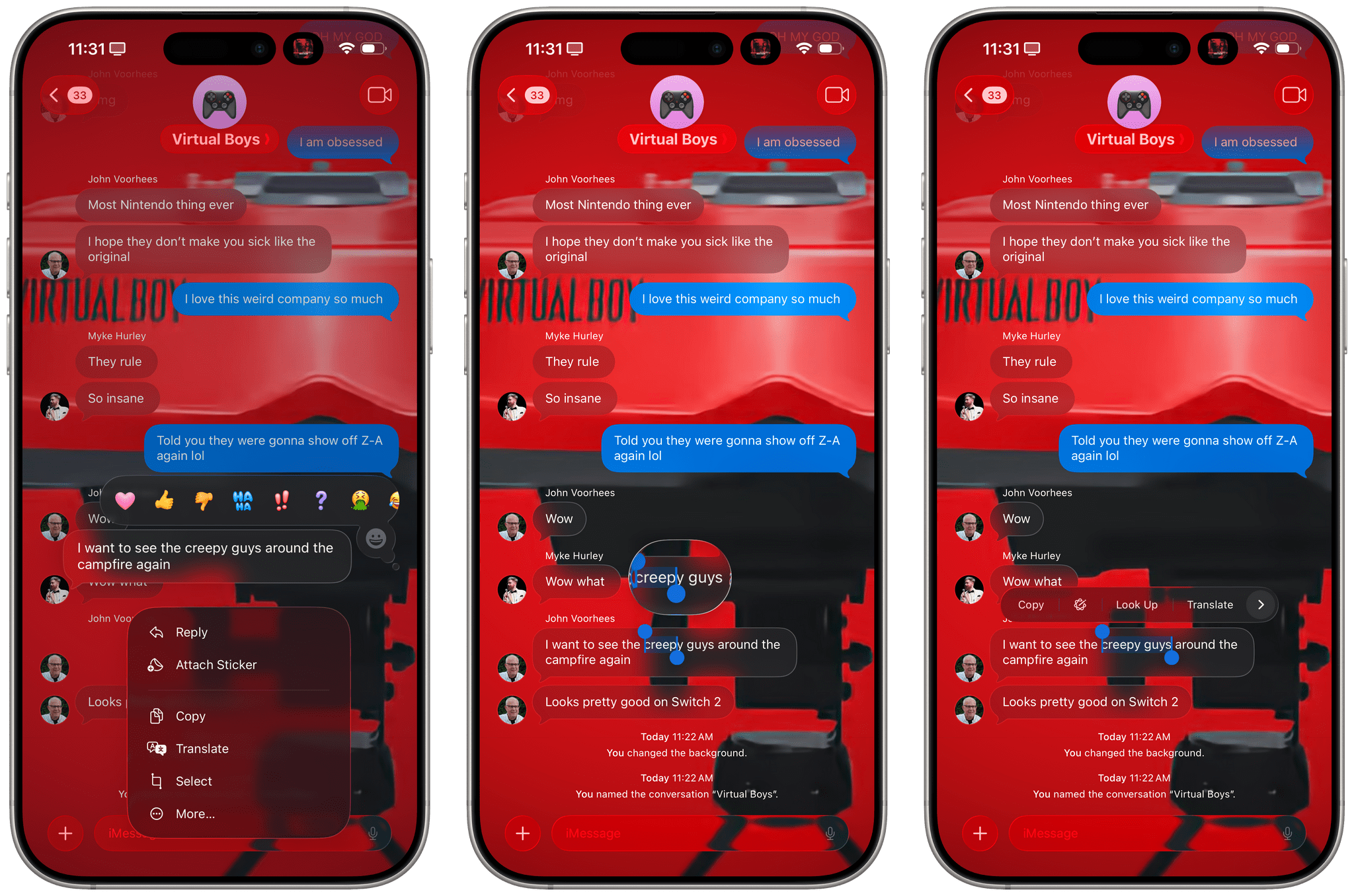 Selecting text in Messages.