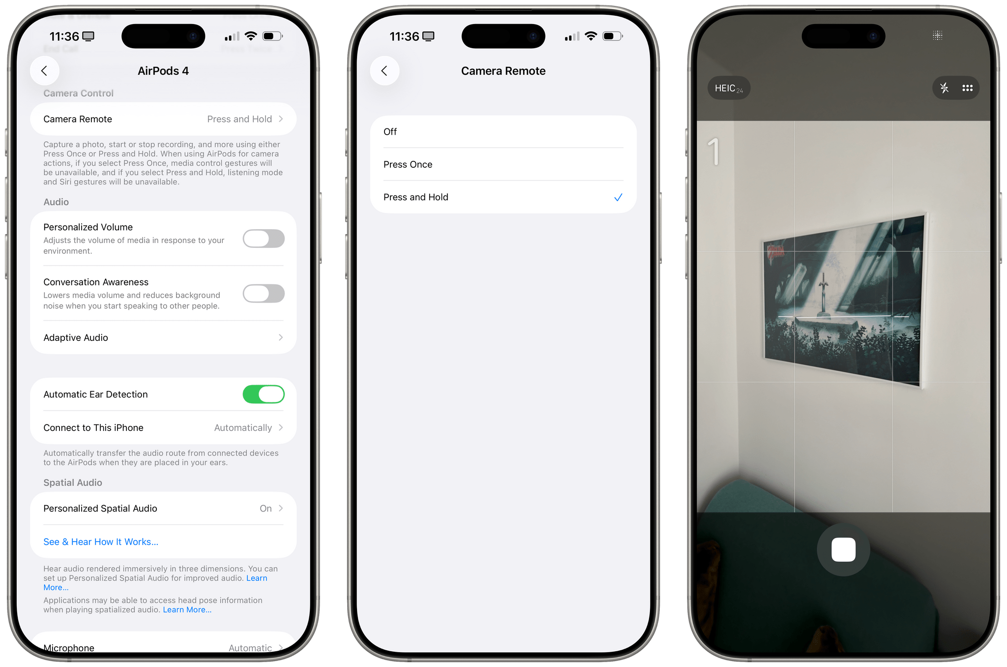 Using AirPods as a camera remote.