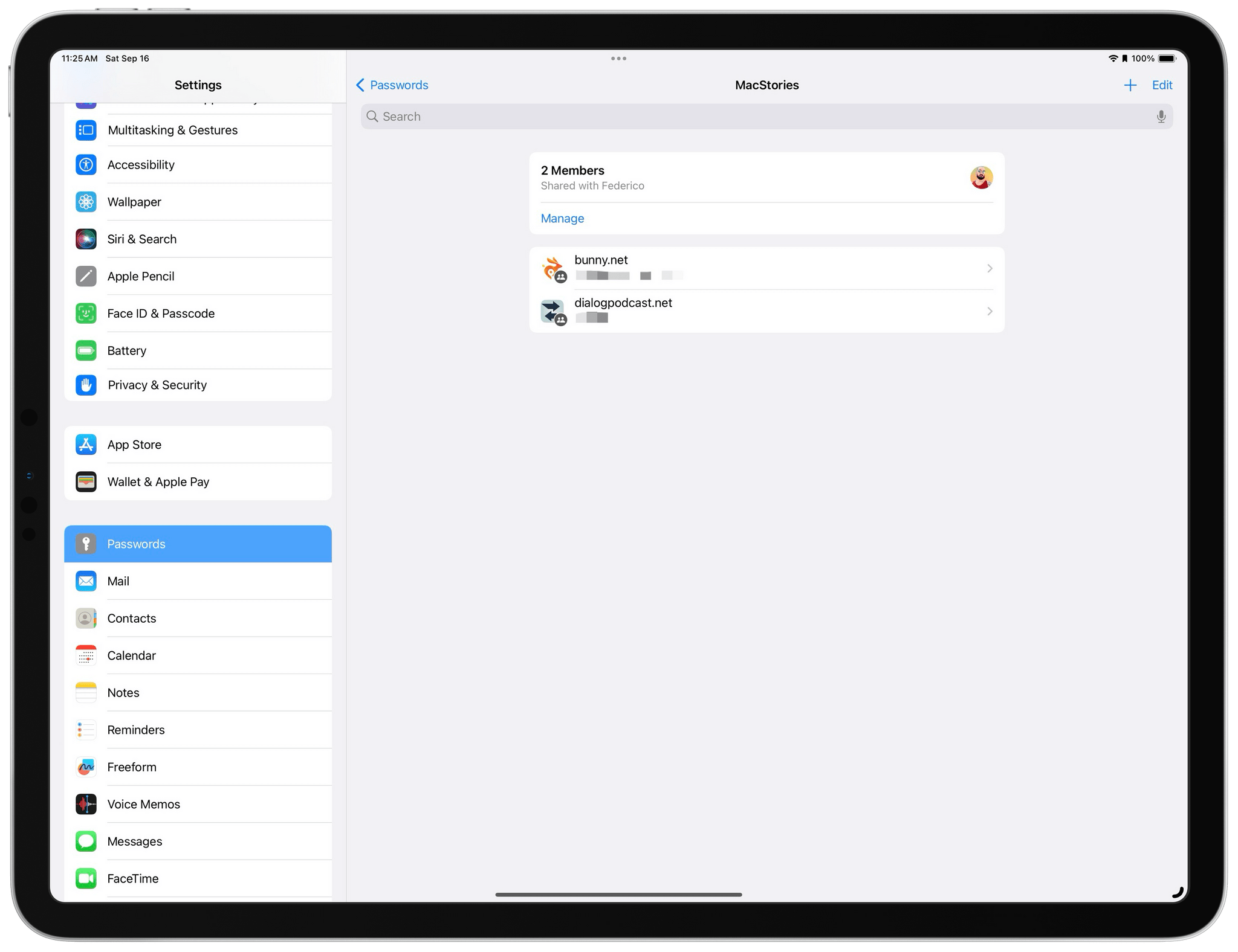 Shared passwords are indicated by a little two-person sharing icon.