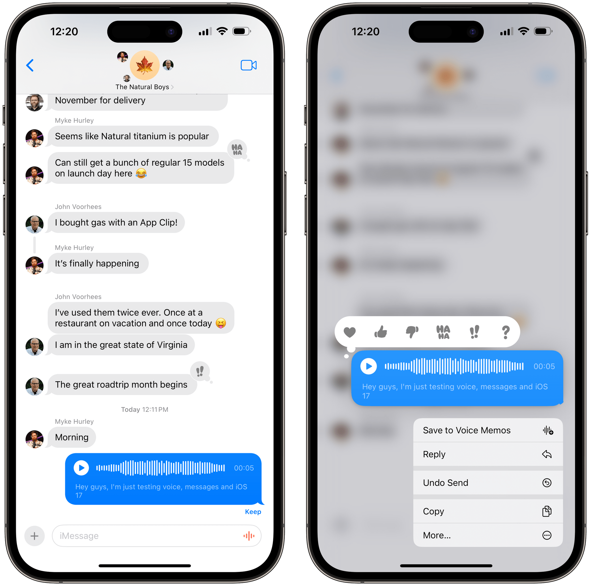 Voice messages get transcribed and you can save them to the Voice Memos app.
