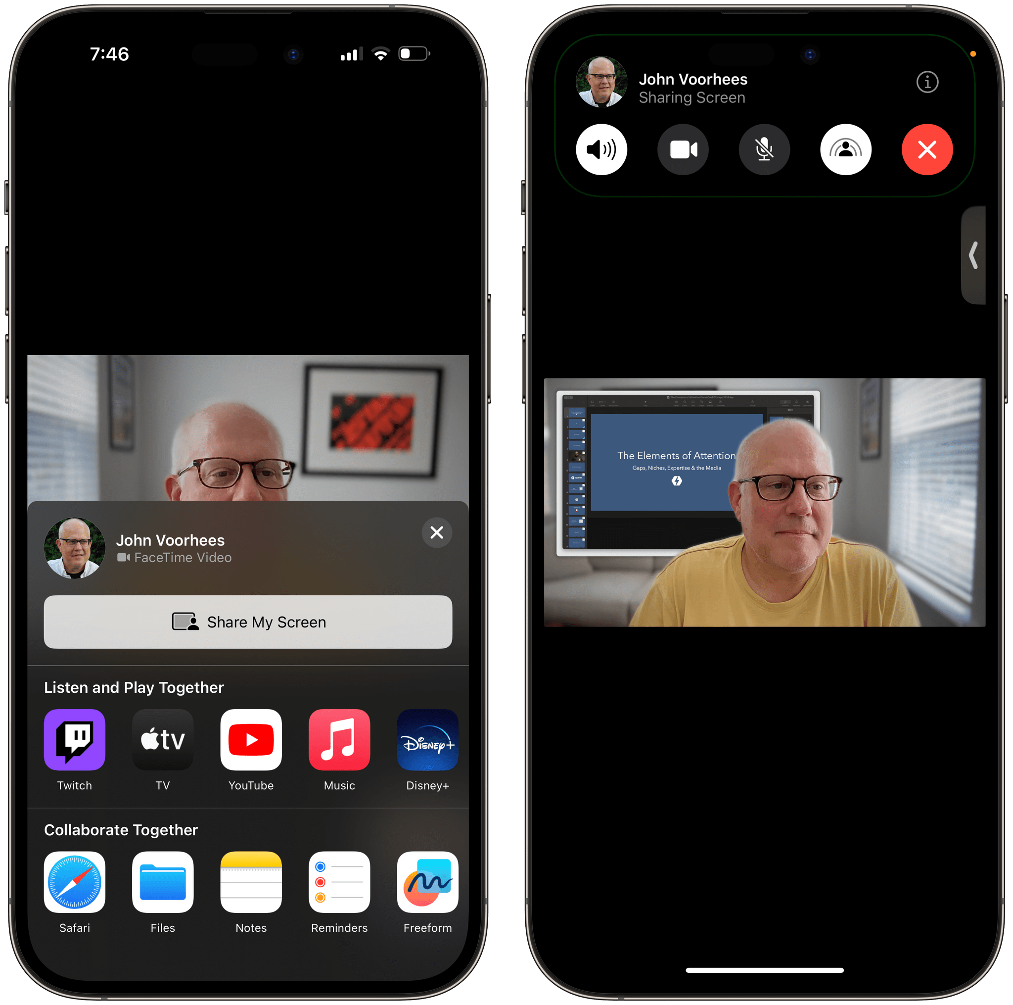 The updated share menu in FaceTime.