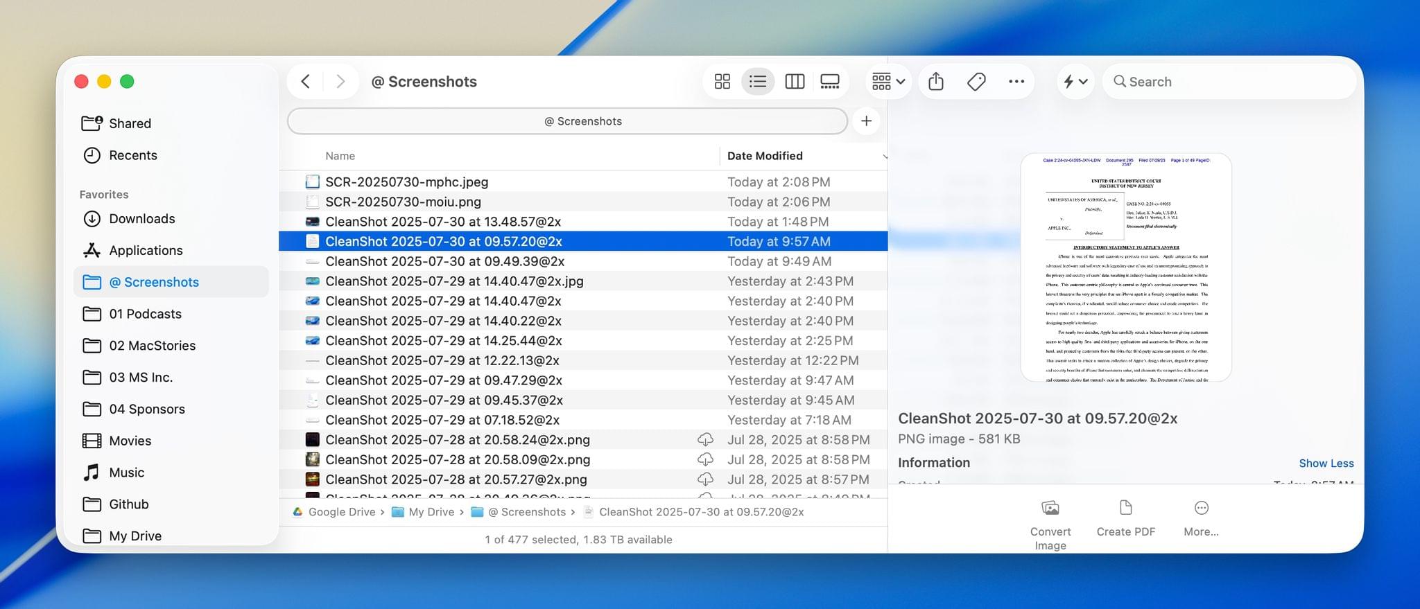 A hallmark of Liquid Glass on the Mac is the way sidebars and toolbar icons sit on a layer above the file list in Finder.