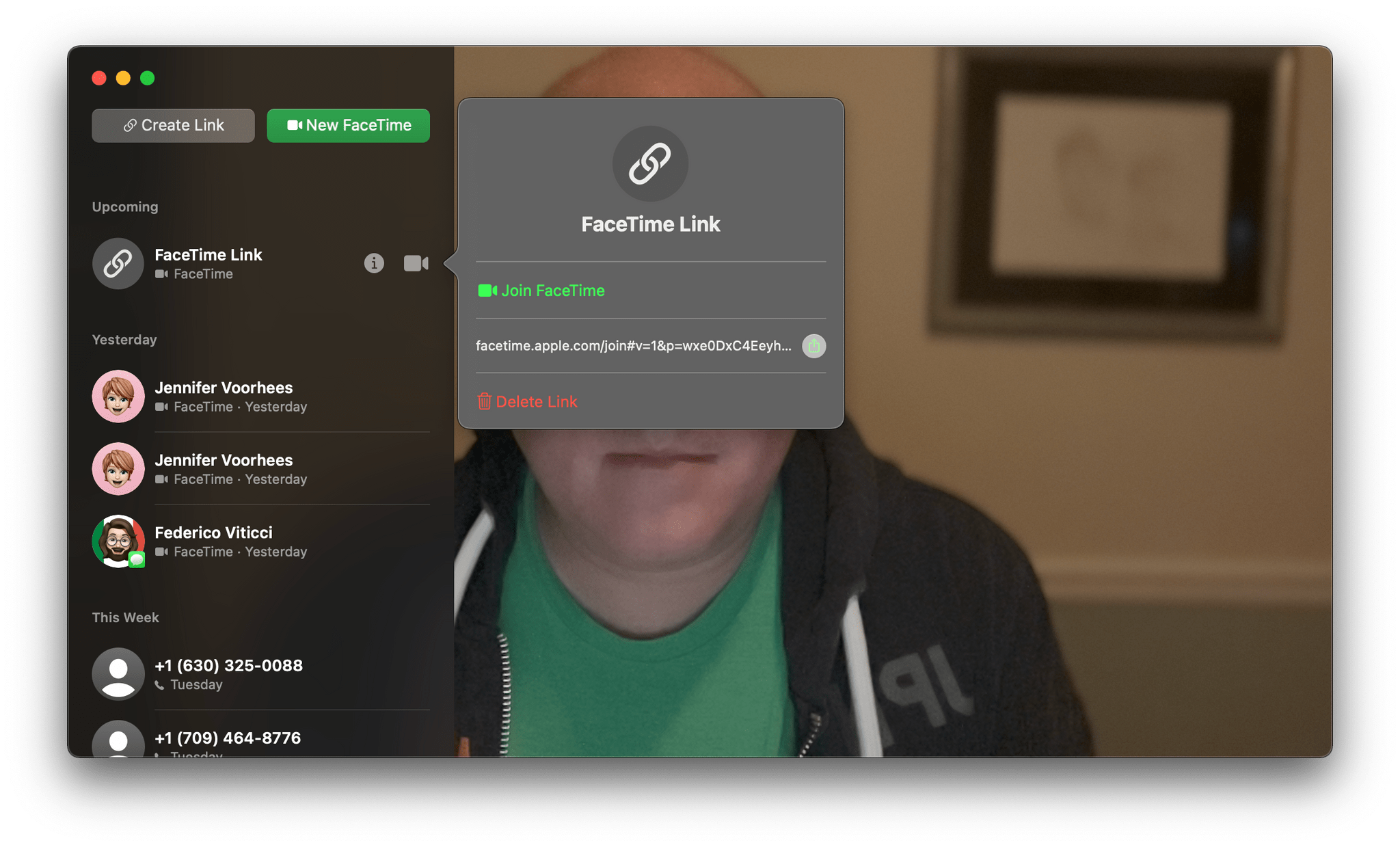 Managing FaceTime links inside the app.