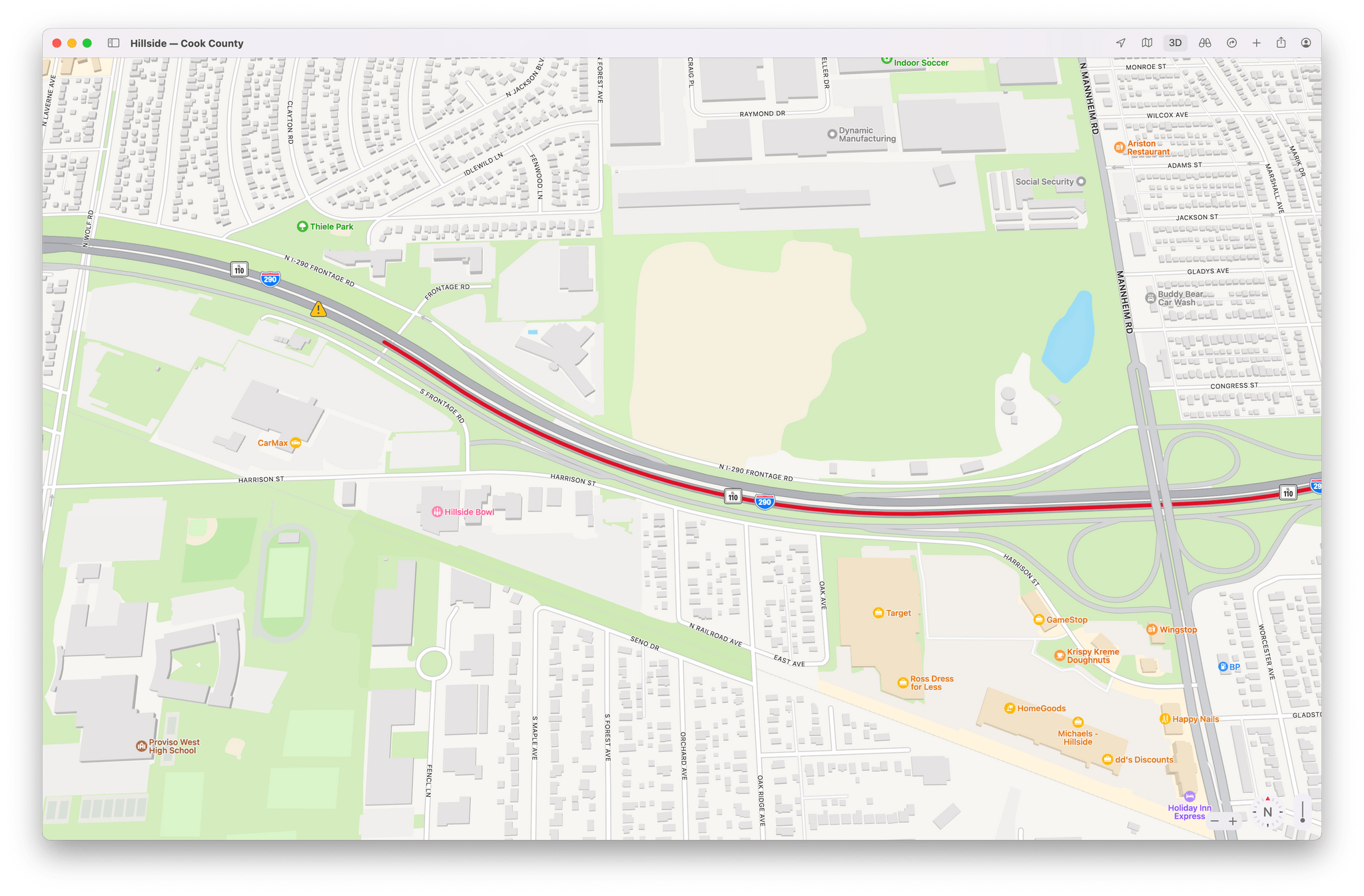 Maps' new Driving view highlights road conditions like construction.
