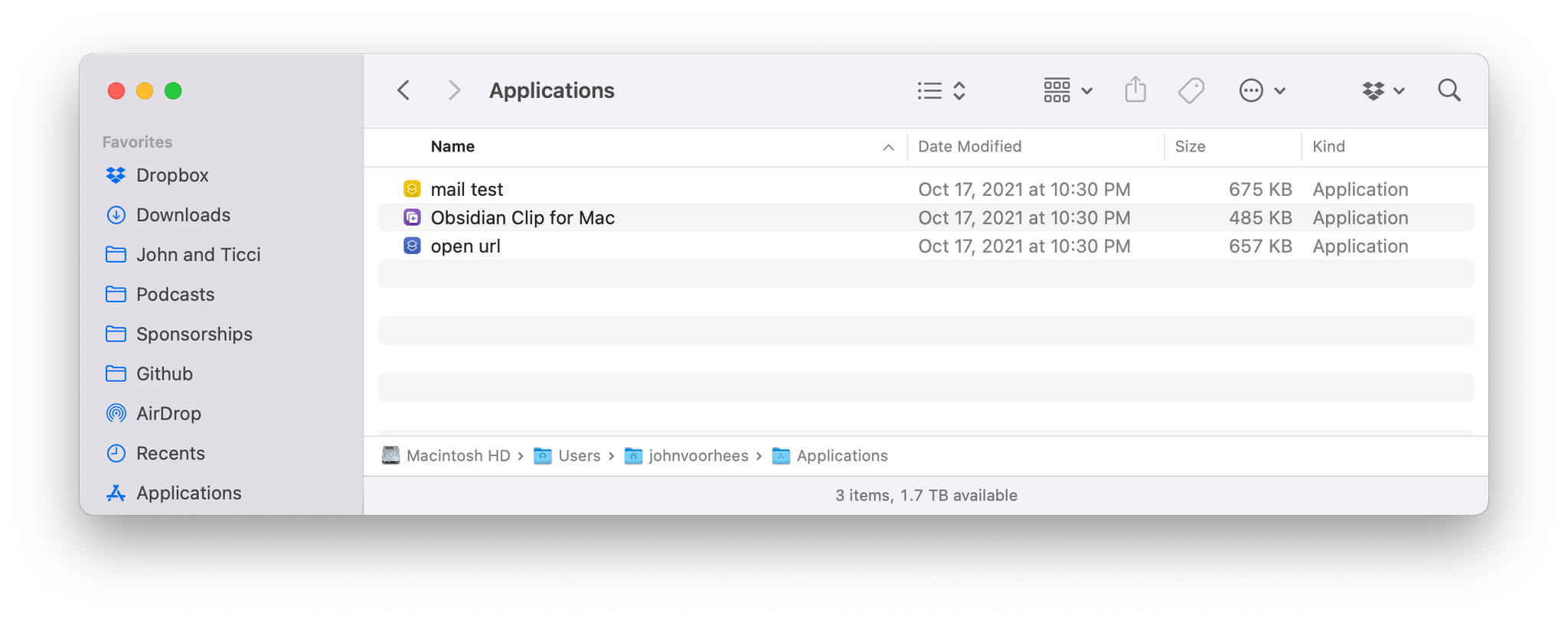 Dock applets are saved in a different Applications folder than the one you're probably used to using.