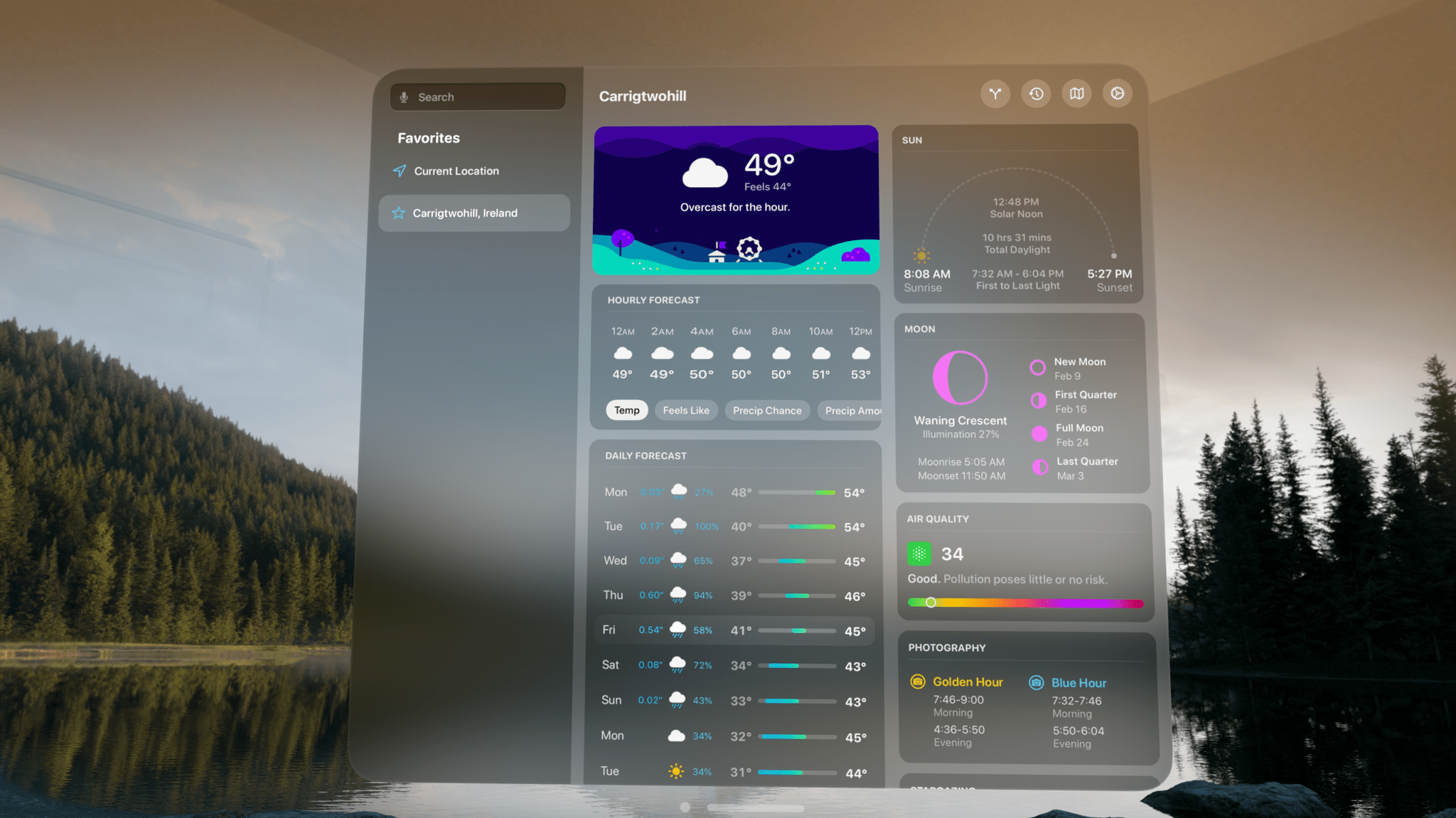 CARROT Weather running in a big window on the Vision Pro.