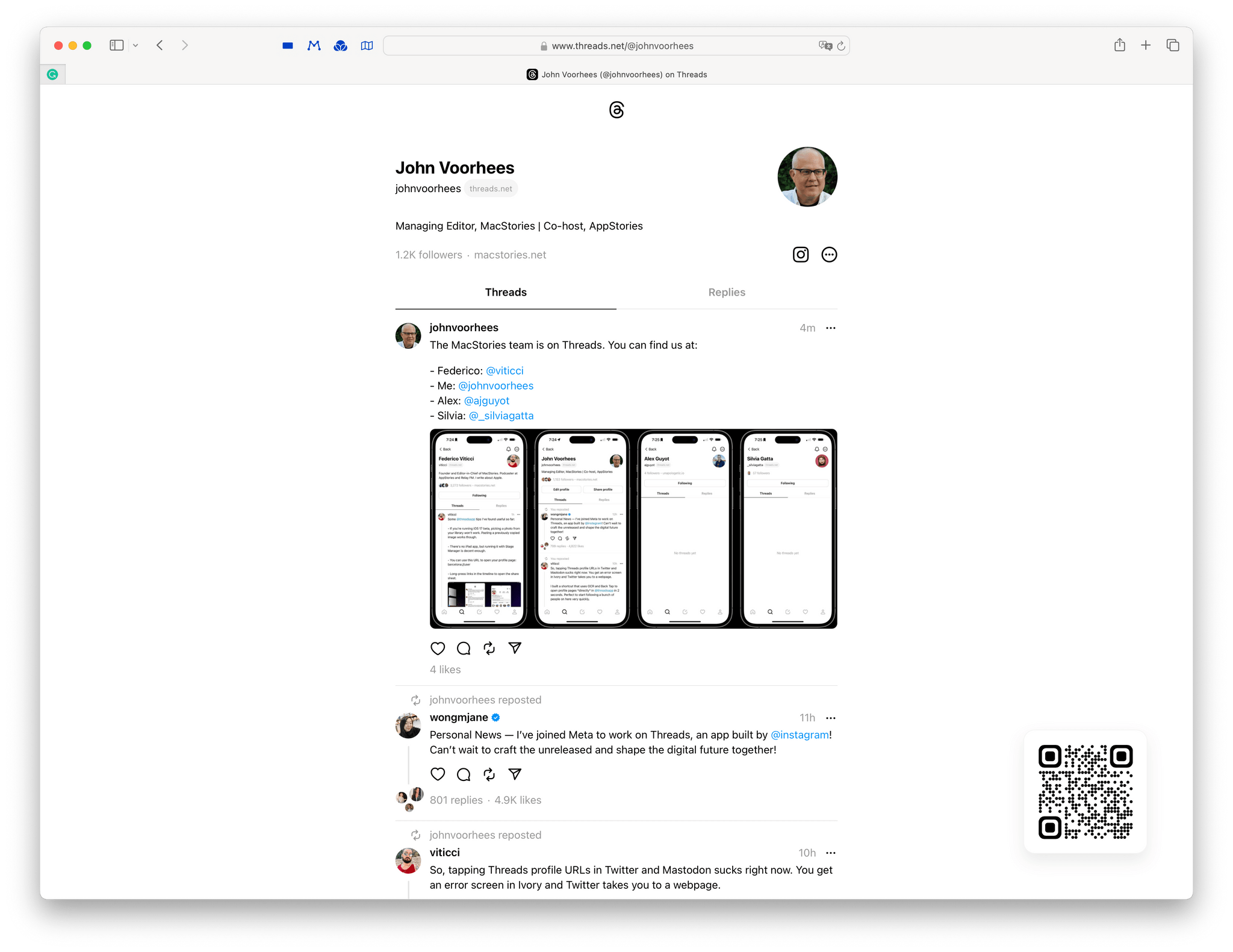 Threads' web interface is currently read-only and can't display your timeline.