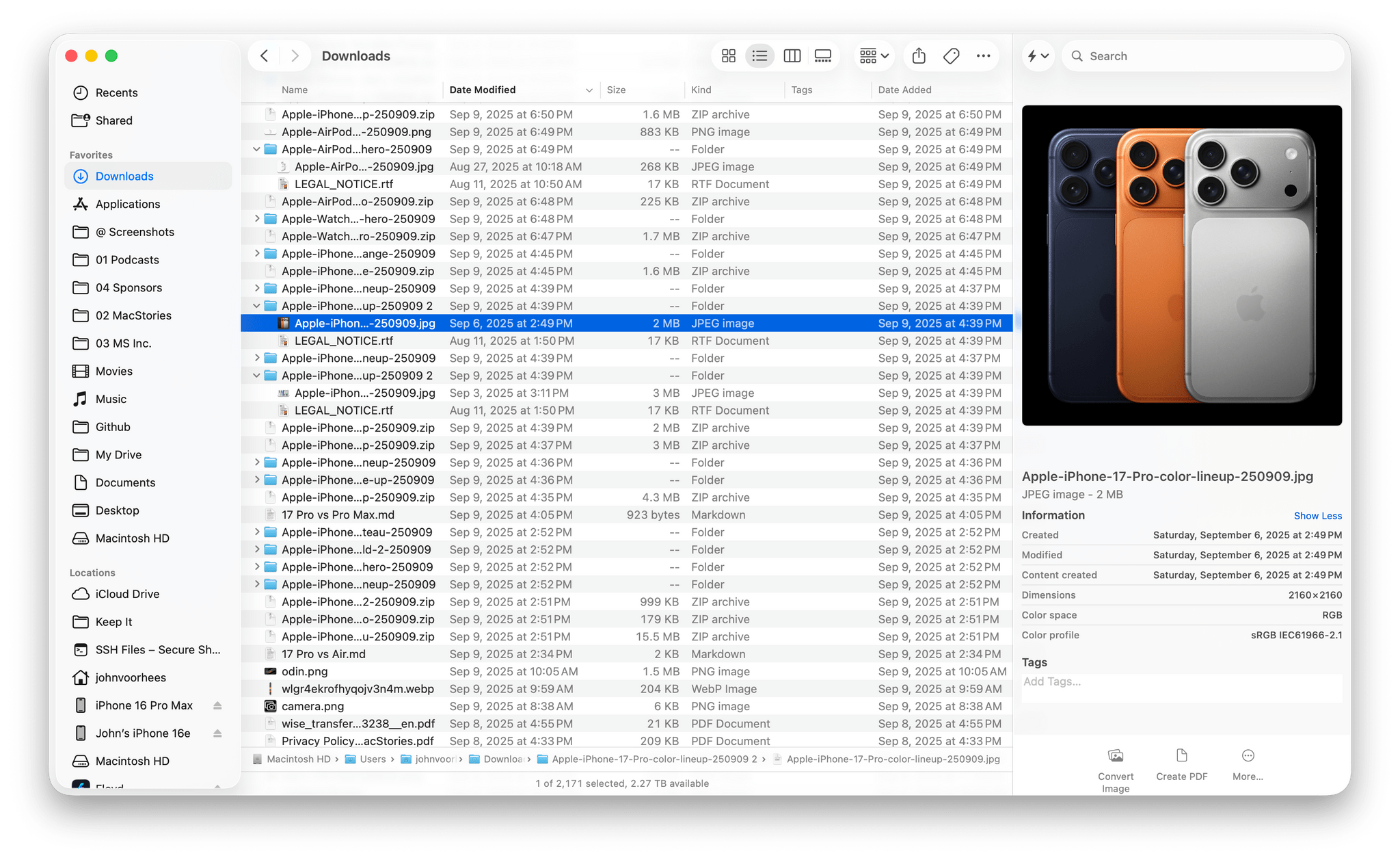 The Finder in list view.
