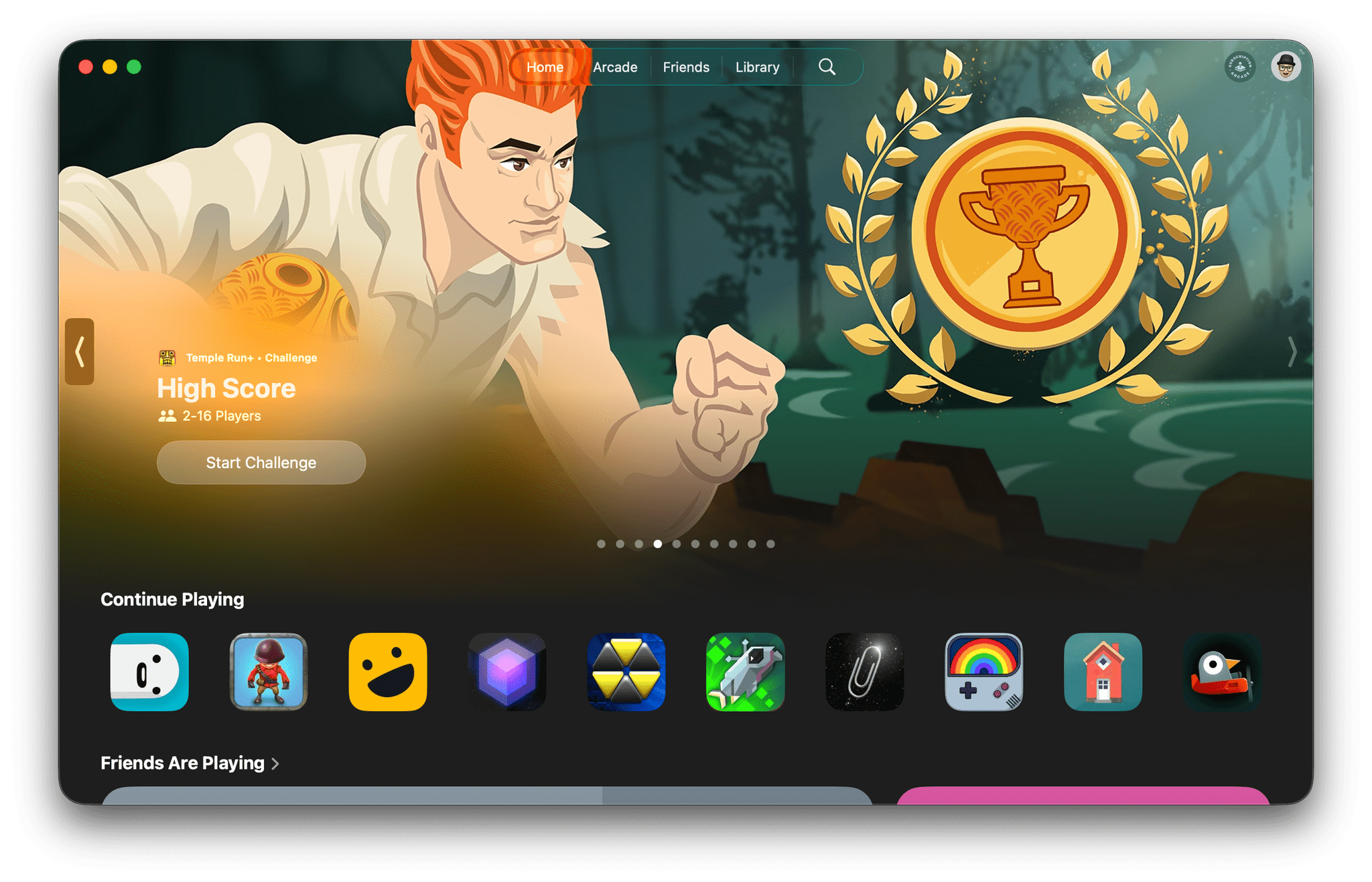 Games promotes challenges, which can also be set up in the Friends tab.