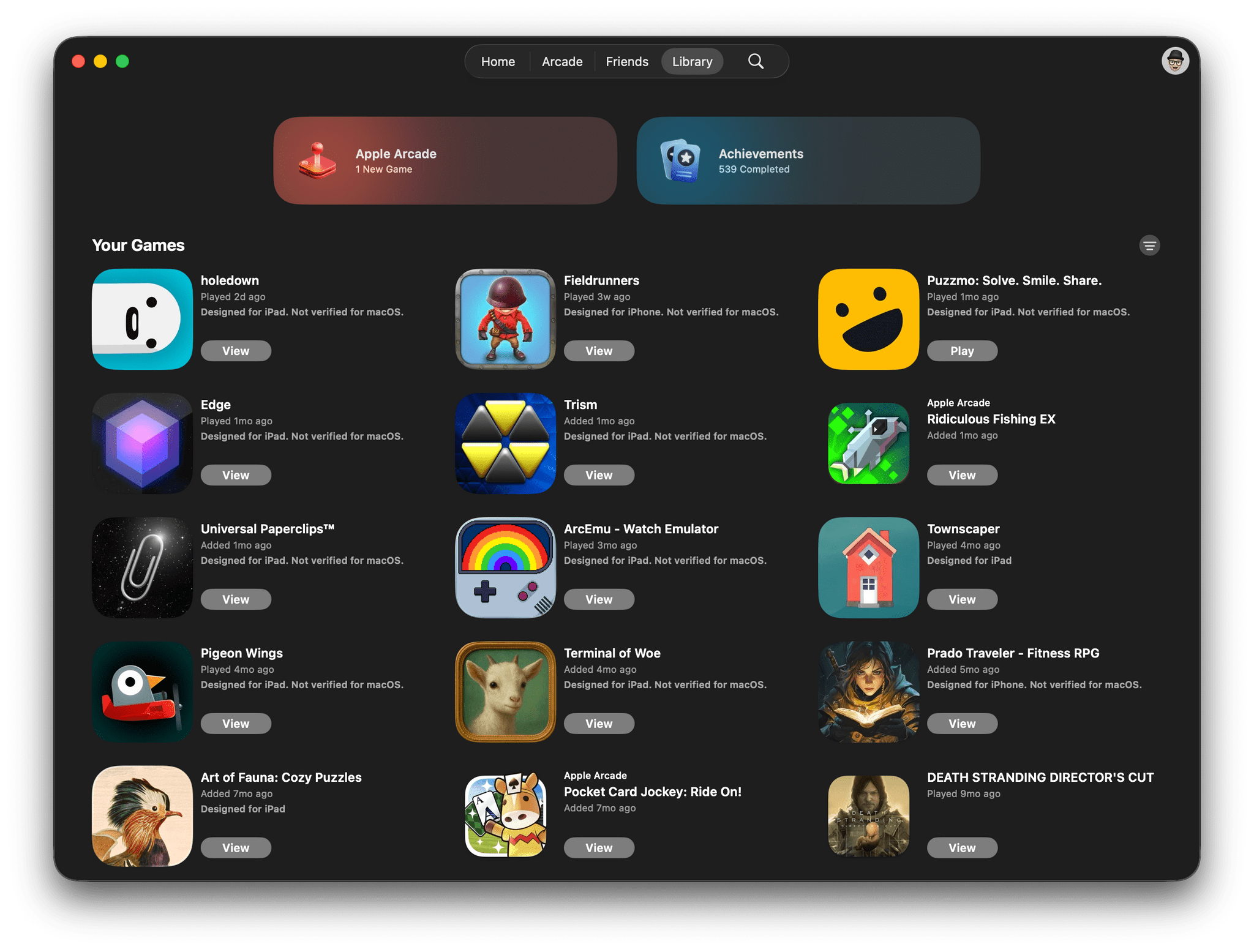 The Games Library tab.