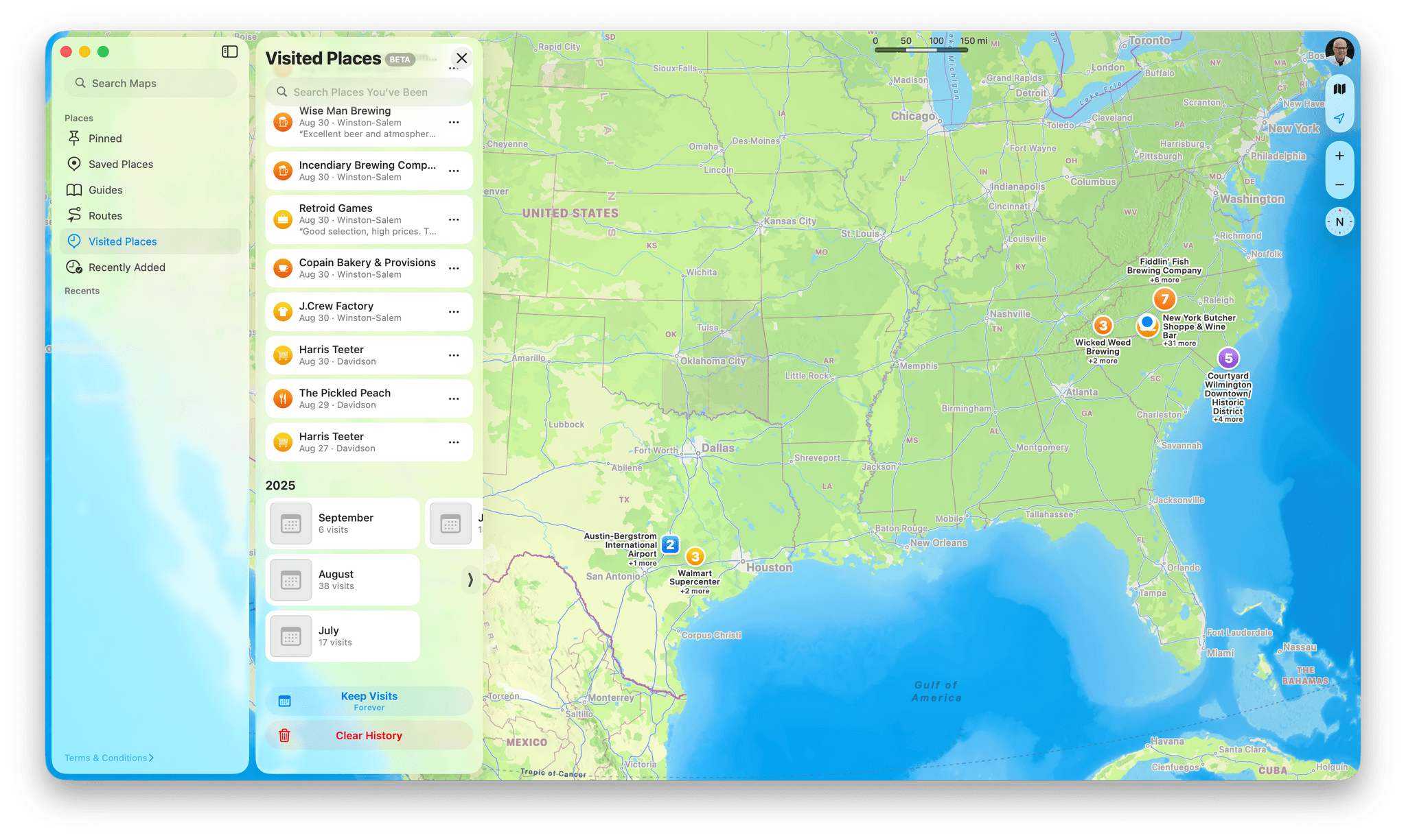 At the bottom of Visited Places, you can search by date and manage how long you keep places.
