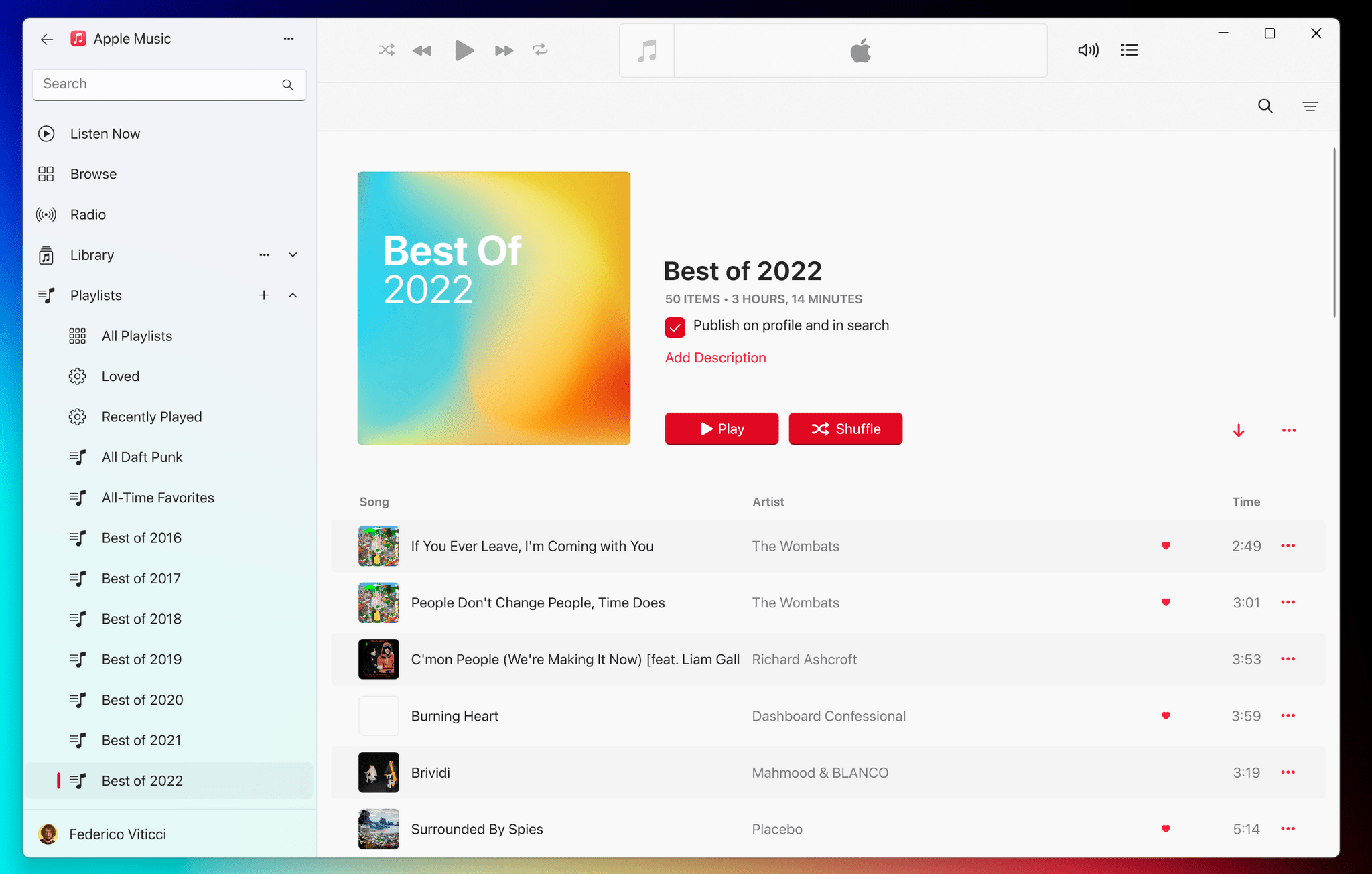 Expanded sidebar in Apple Music.