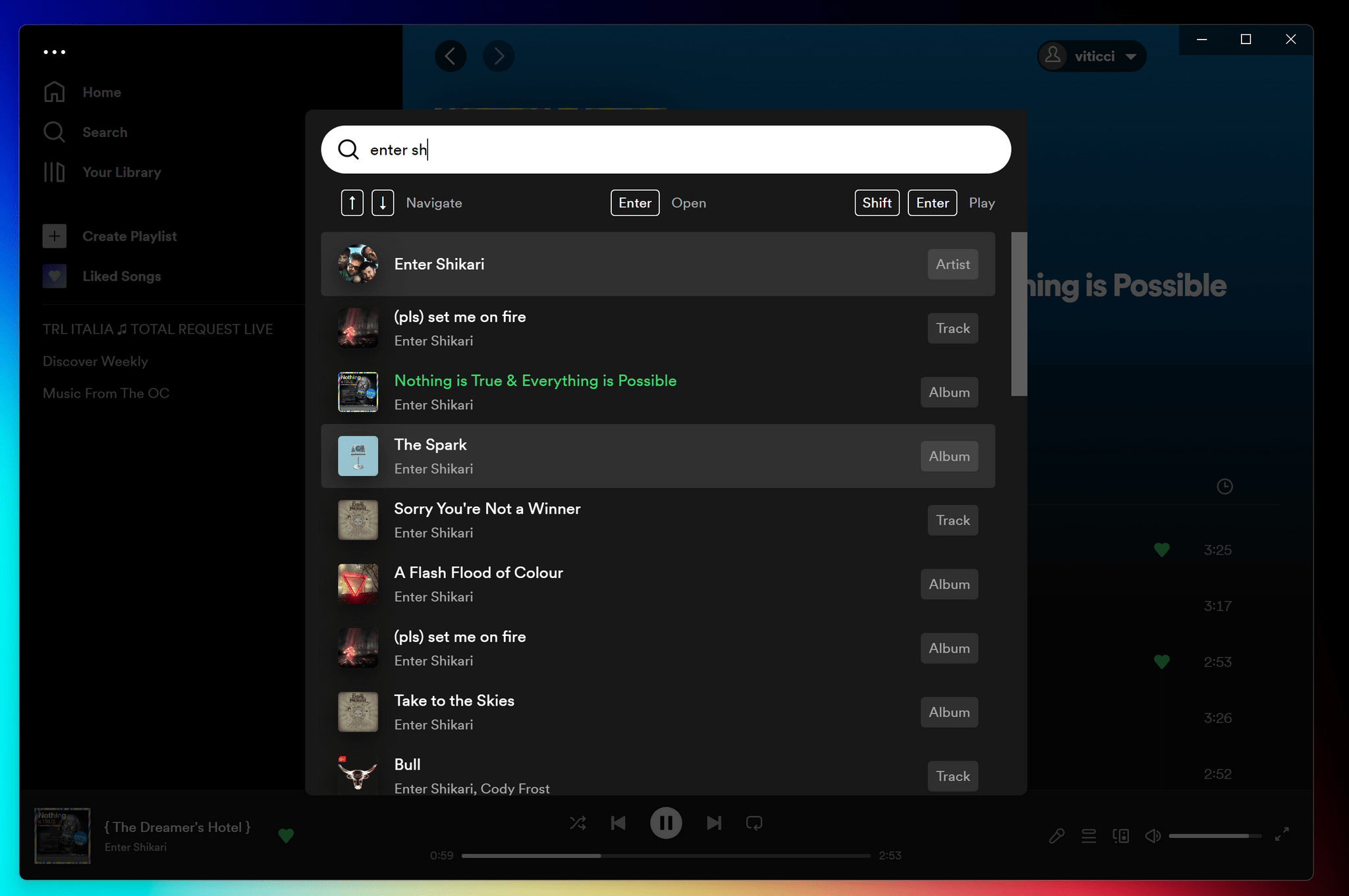 The Control-K bar in Spotify for Windows.