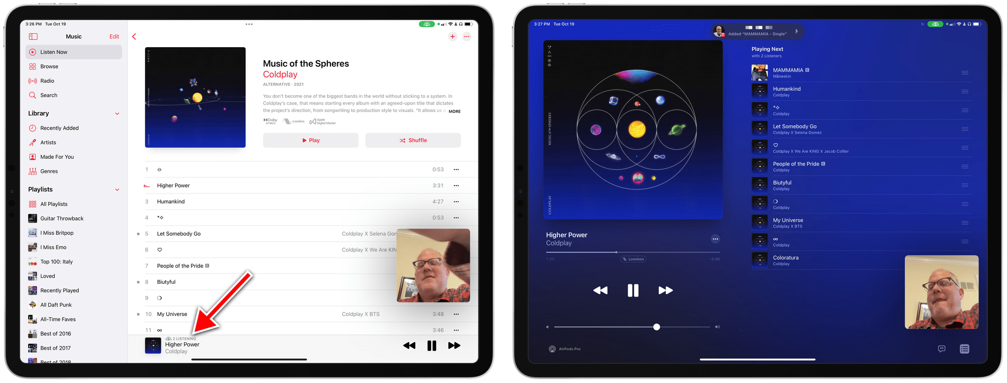 Listening together in Apple Music over SharePlay.