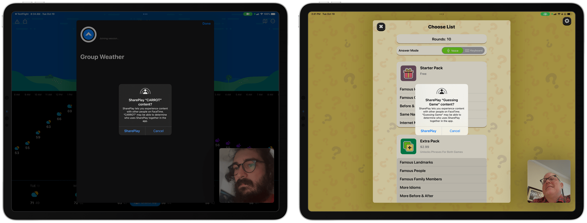 While third-party developers can design custom UIs to detect when FaceTime is active and SharePlay can be started, the initial permission dialog is consistent everywhere.