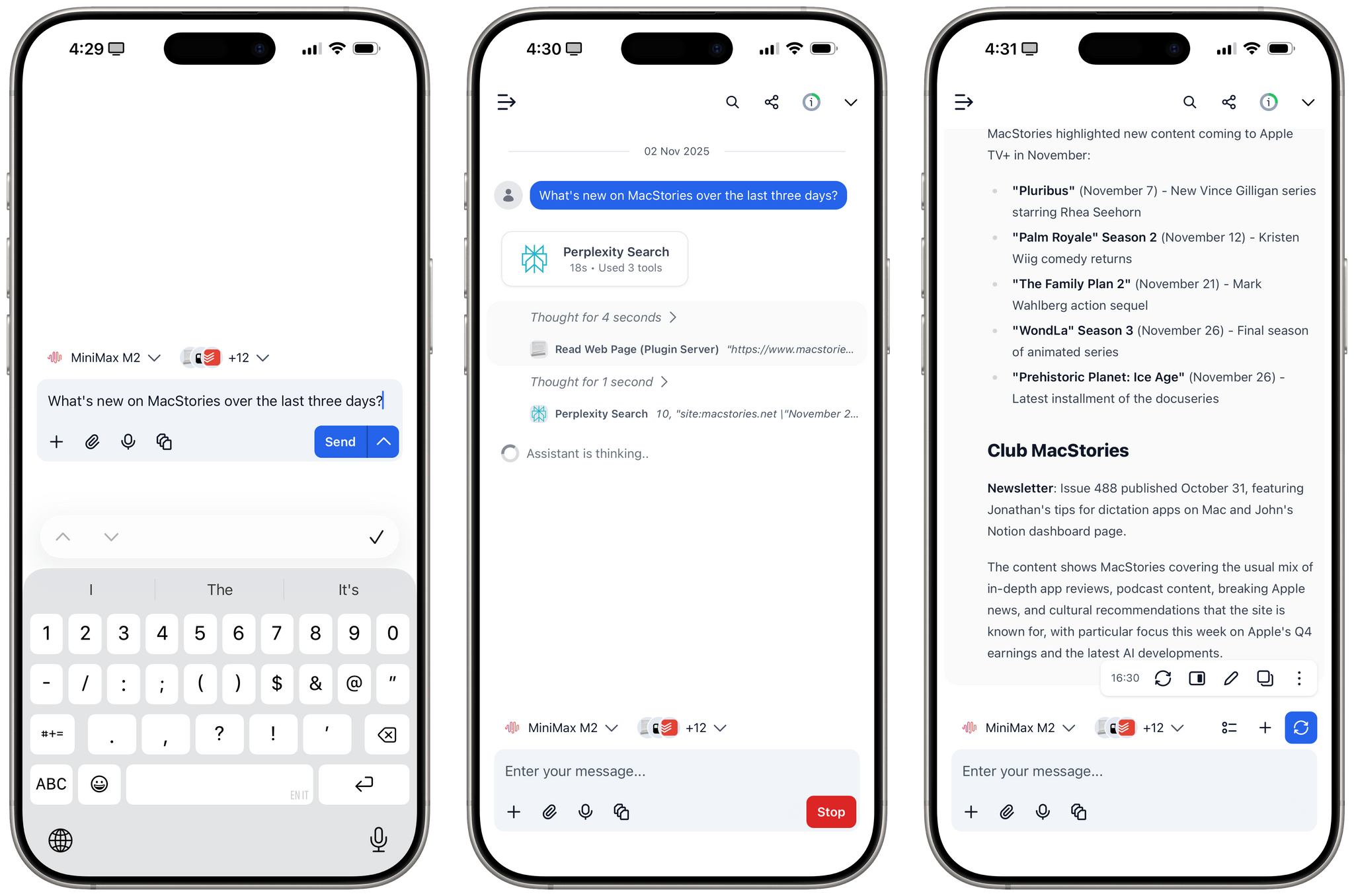 MiniMax M2 with interleaved thinking steps and tools in TypingMind.
