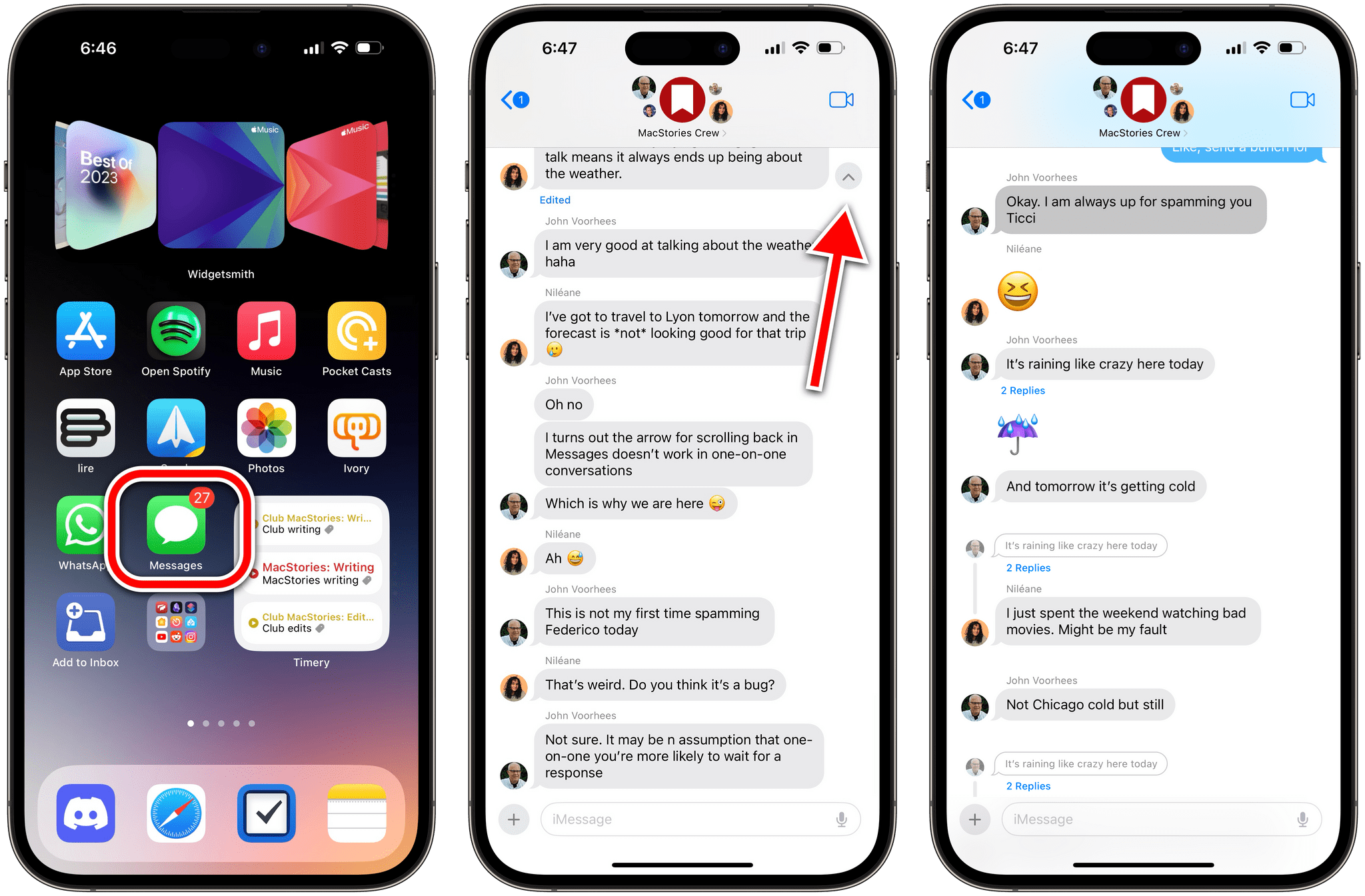 Using the new catch-up arrow in iOS 17.2.