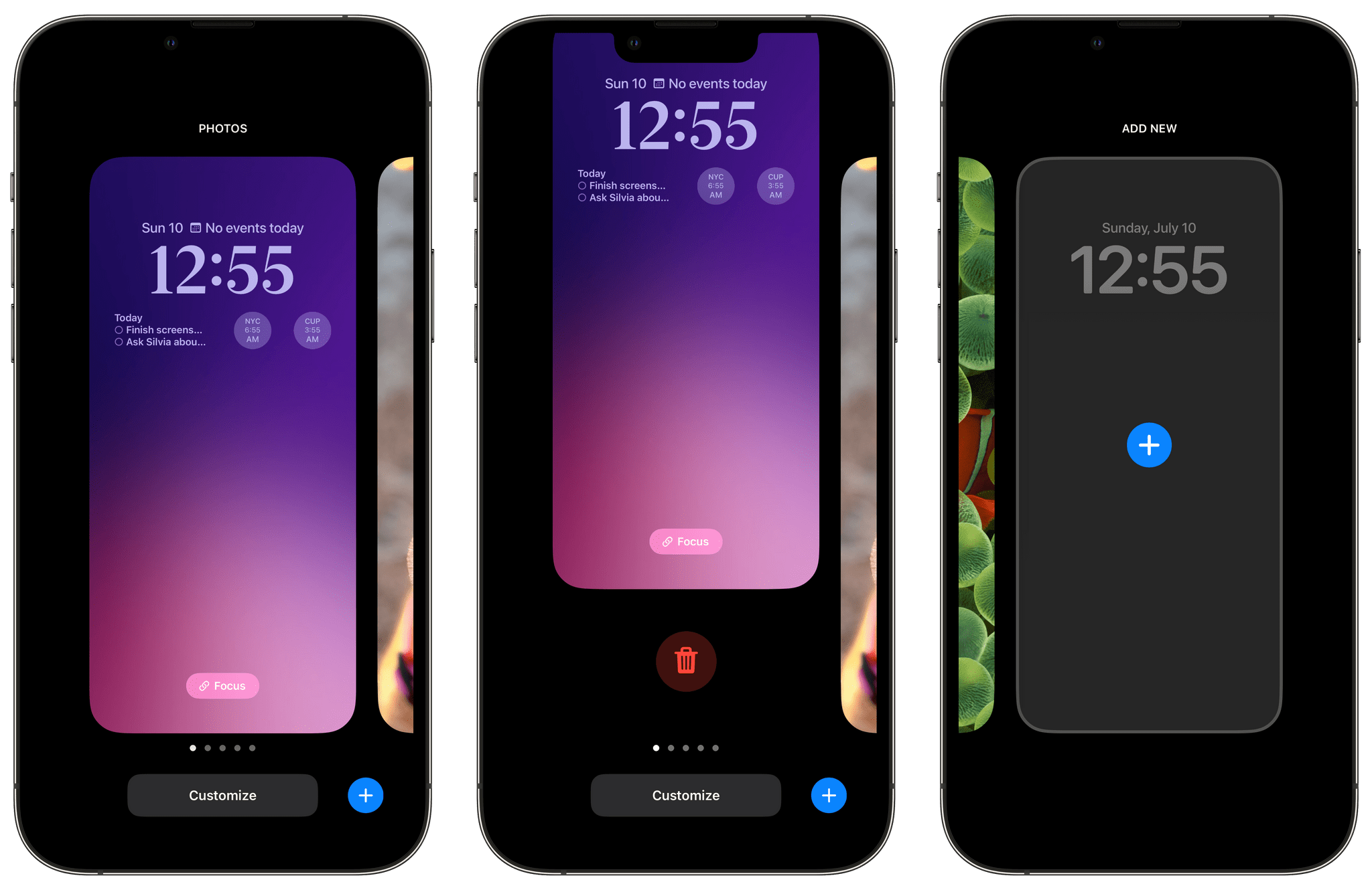 Long-press on the Lock Screen to enter the new Lock Screen customization mode, where you can manage Lock Screens and create new ones.