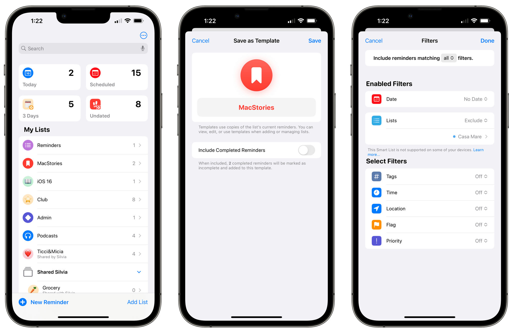 Reminders is getting another substantial update in iOS 16 with features such as templates and new filters for smart lists.