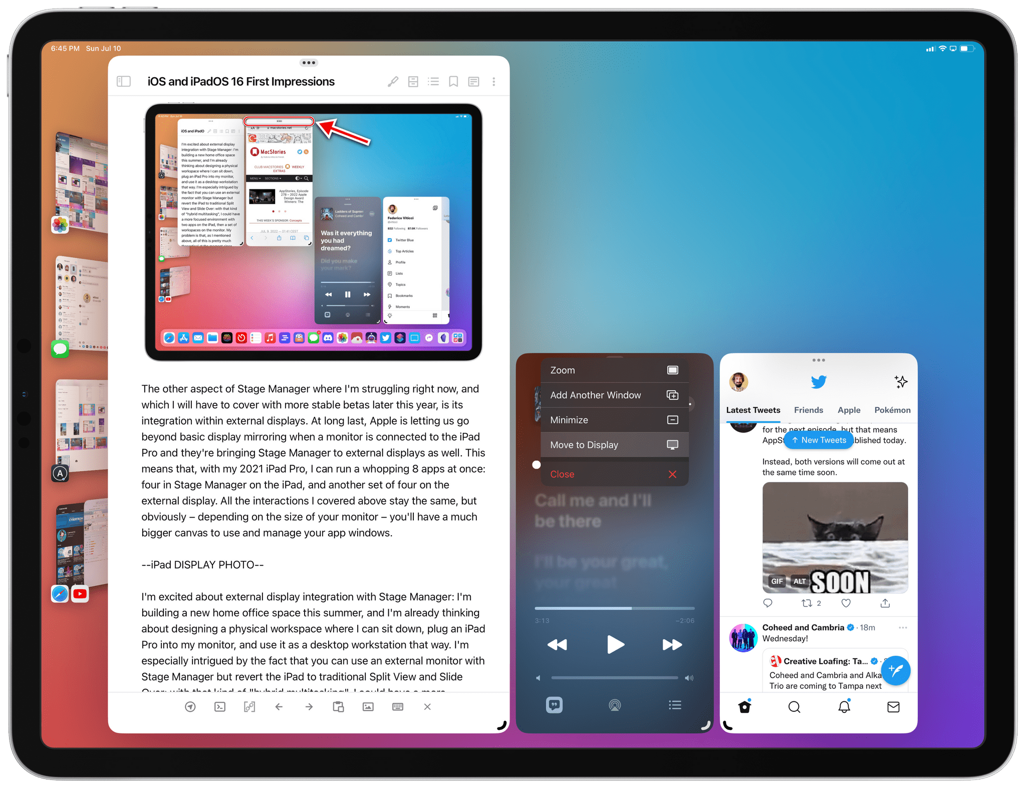 When a display is connected, a 'Move to Display' button gets added to the multitasking menu.