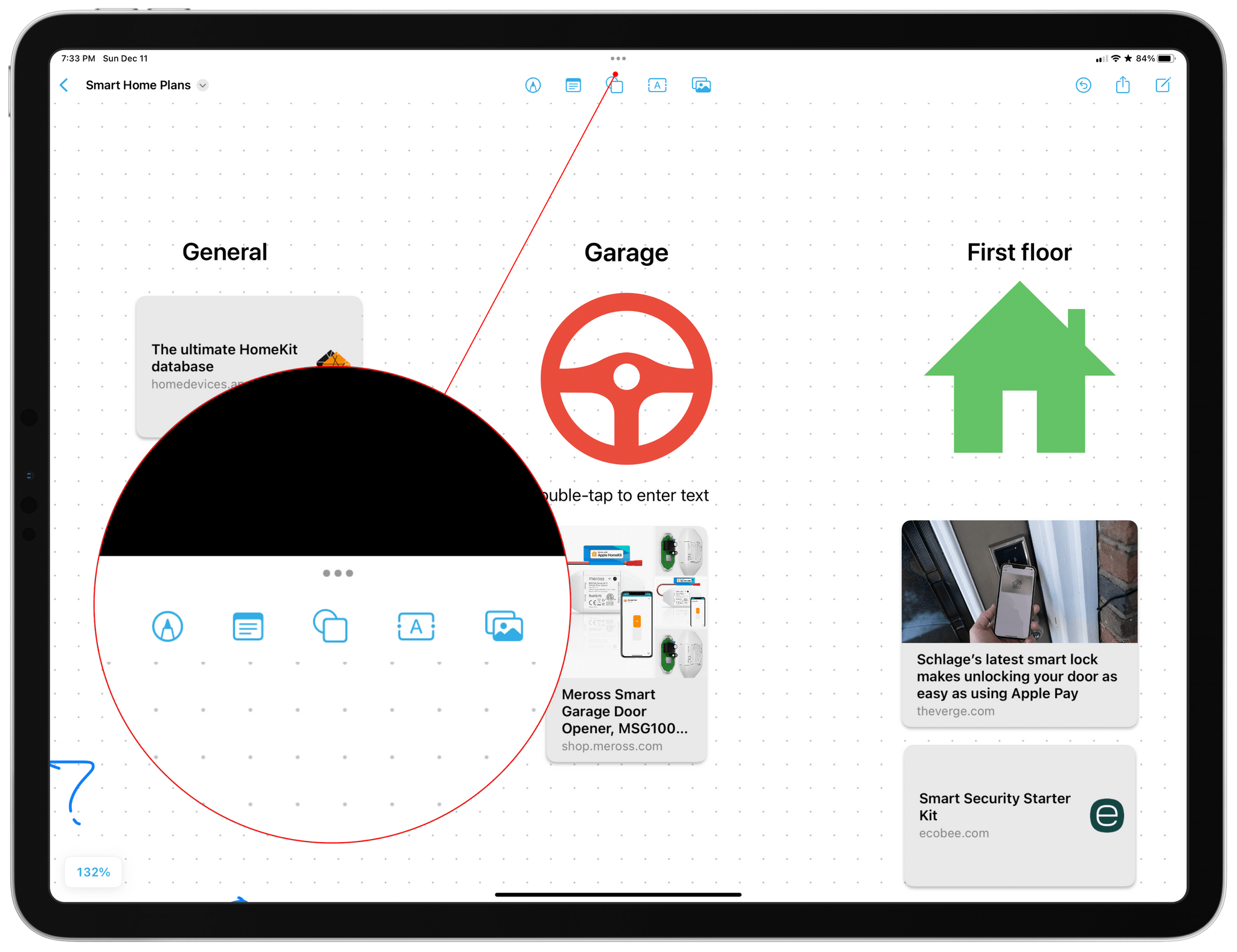 Freeform's toolbar is where you'll find everything you need for adding items to a board.