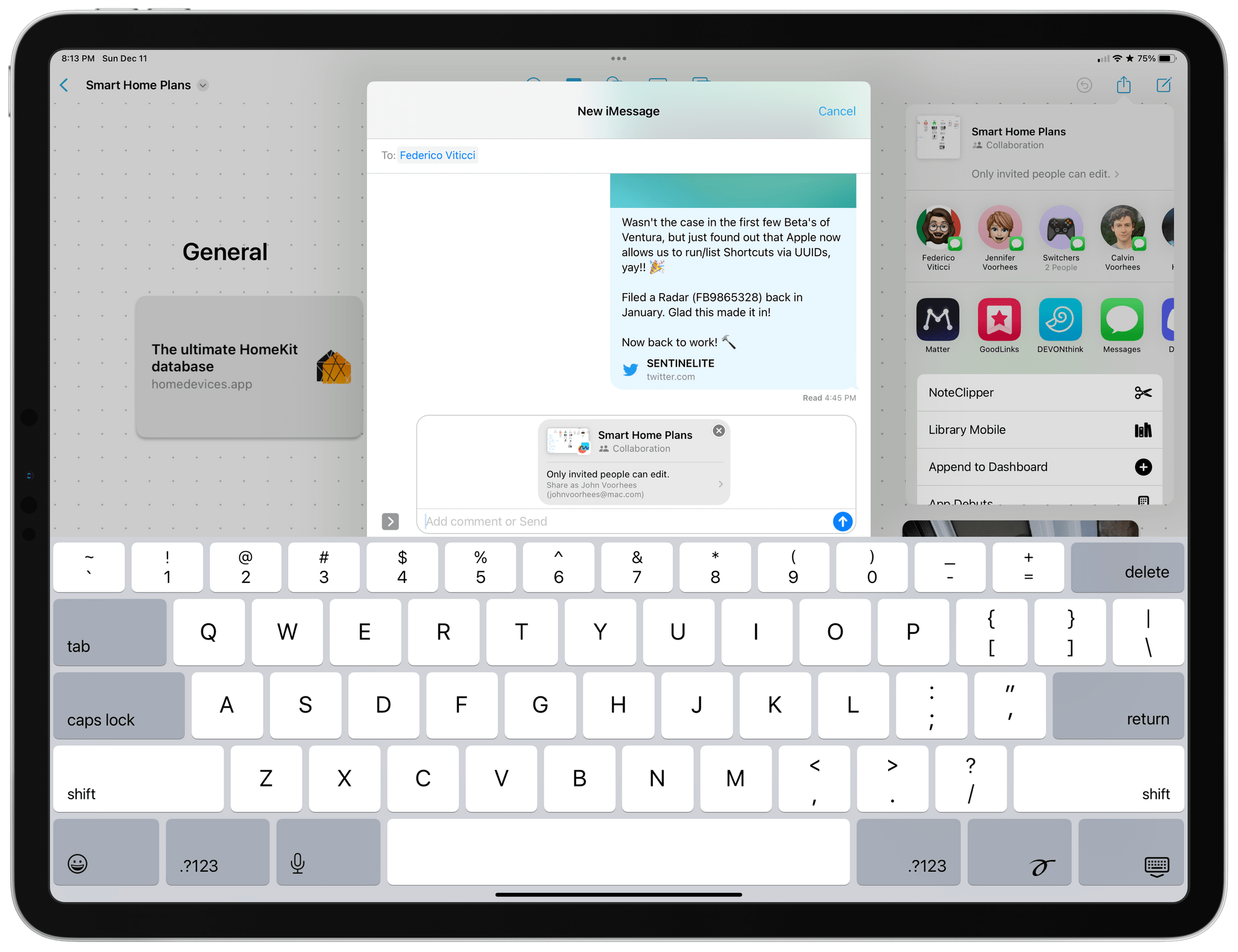 Sharing a board works like iOS 16's collaboration features do in other system apps.
