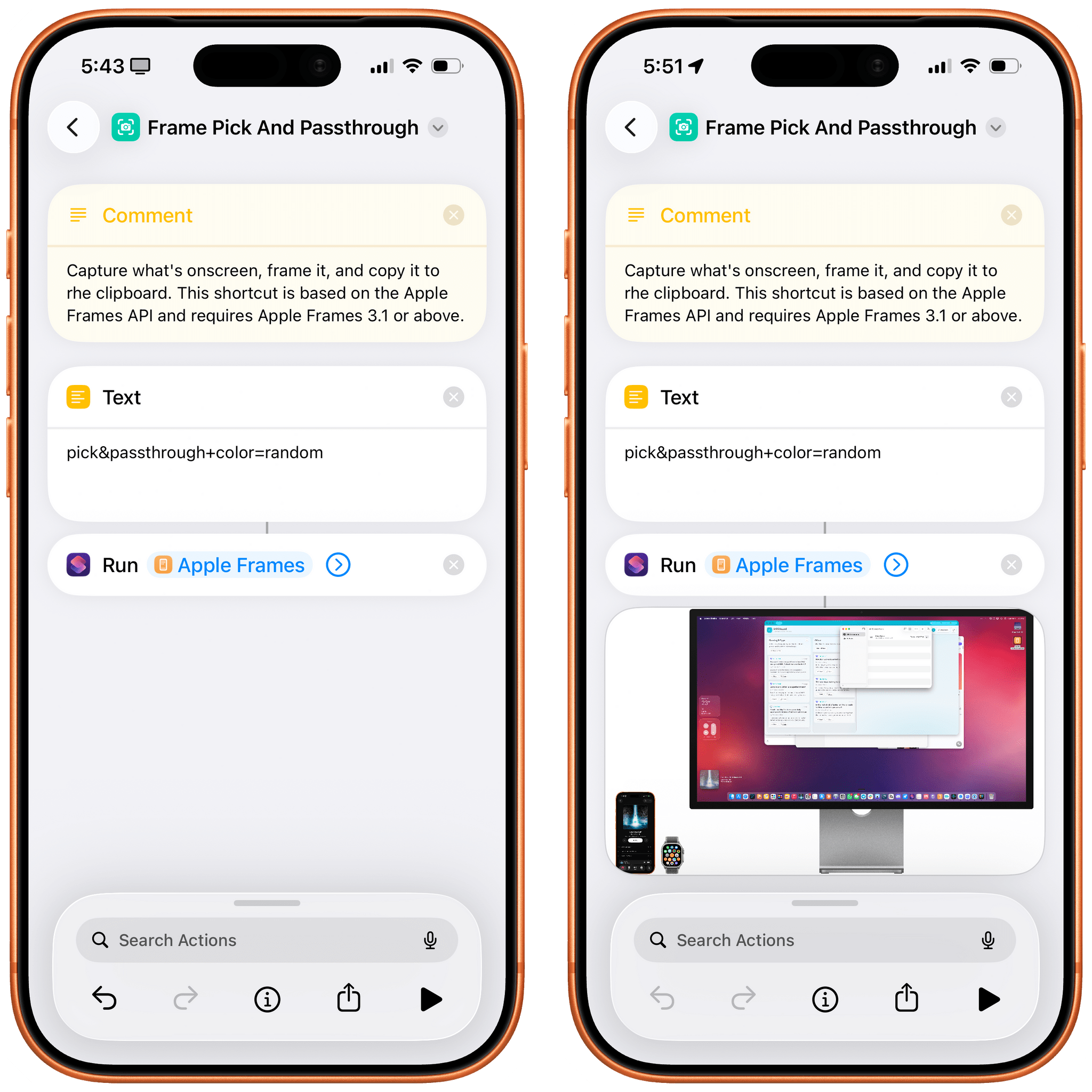 Using the Apple Frames API with a random color command.