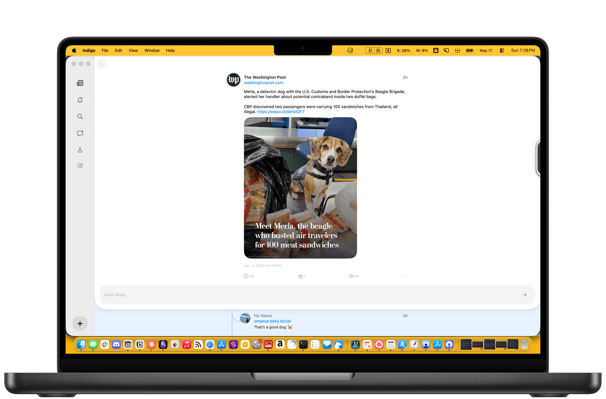 Scrolling dog stories on the Mac.