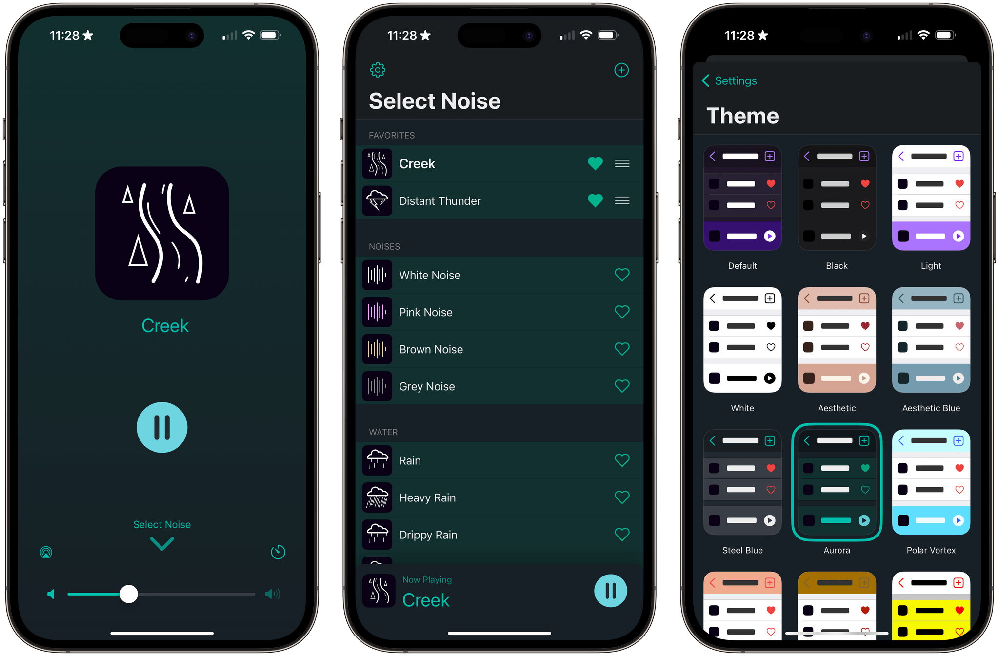 Dark Noise has a new green theme called Aurora.