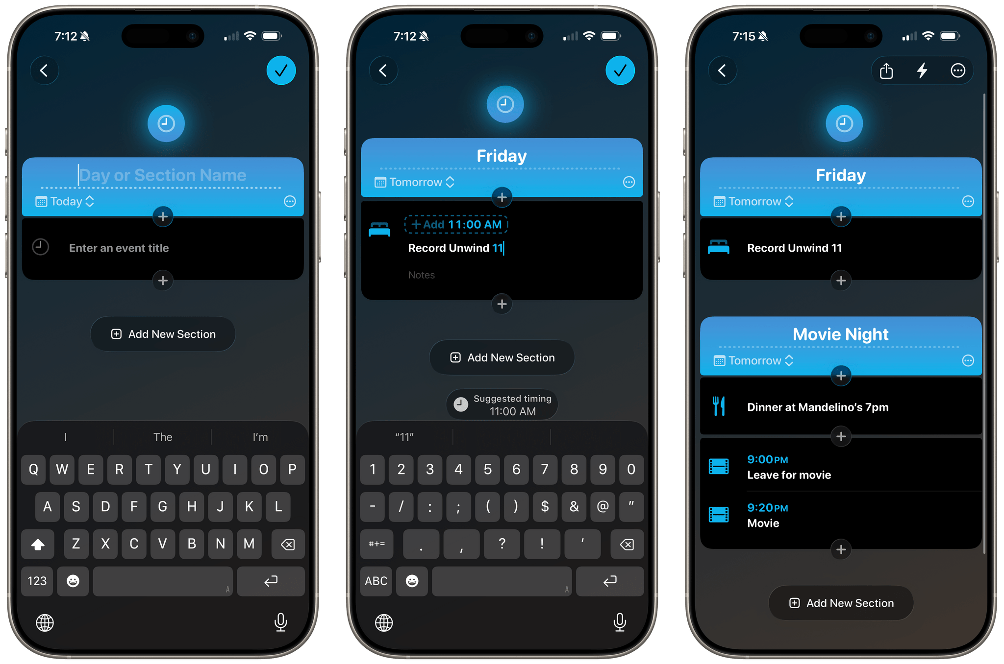 Setting up a timeline with a couple of sections.