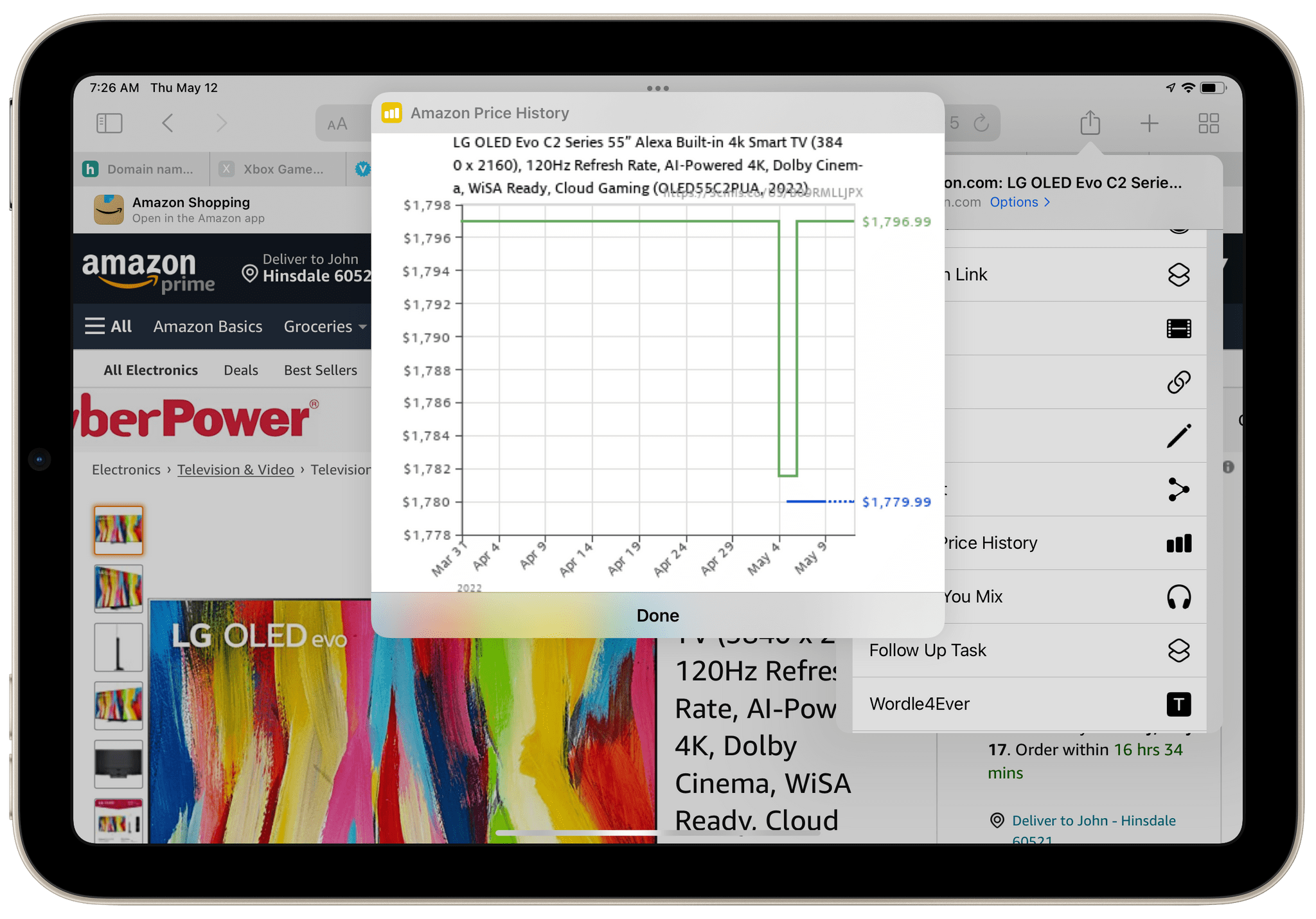 Checking TV prices with Amazon Price History.