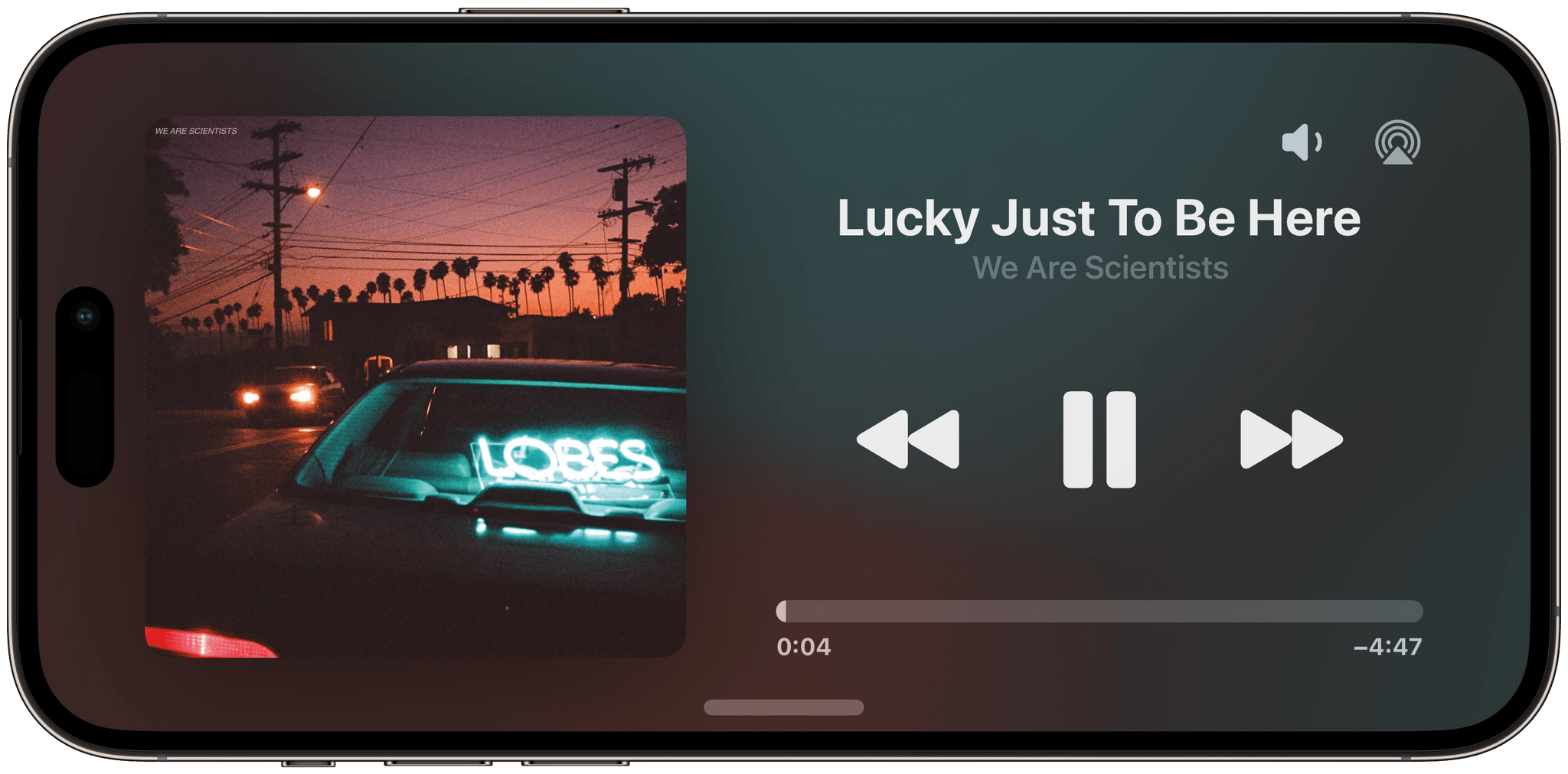 The Now Playing activity in full-screen. It's fair to assume this is what the music playback UI of a HomePod with a screen may look like.