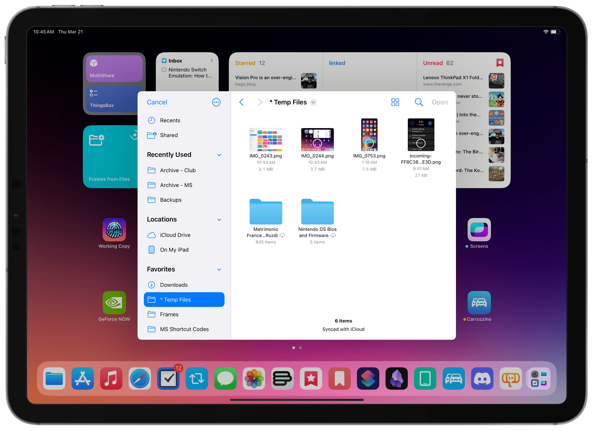 Running Apple Frames with the Files picker.