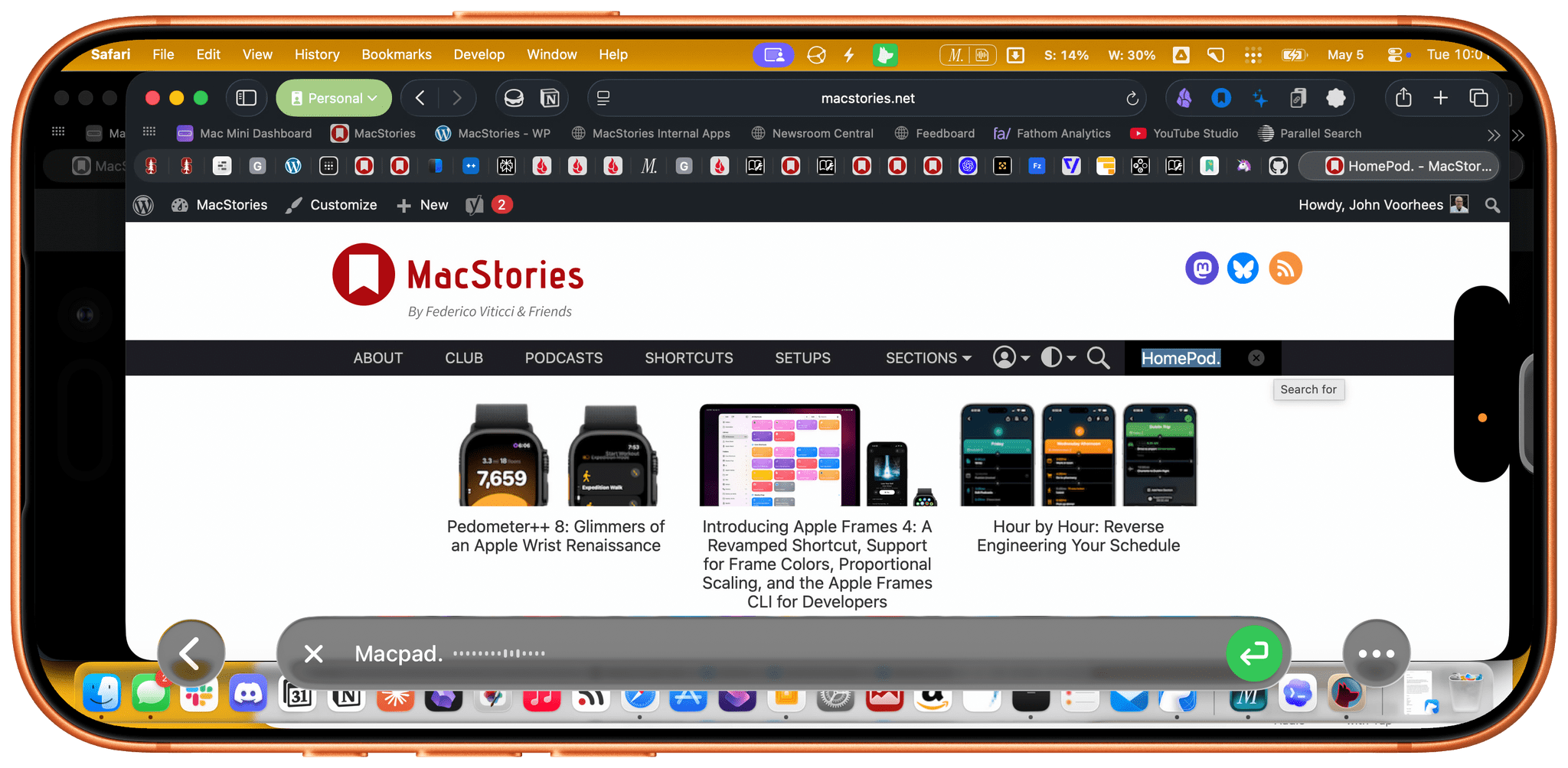 Dictating a search on MacStories.
