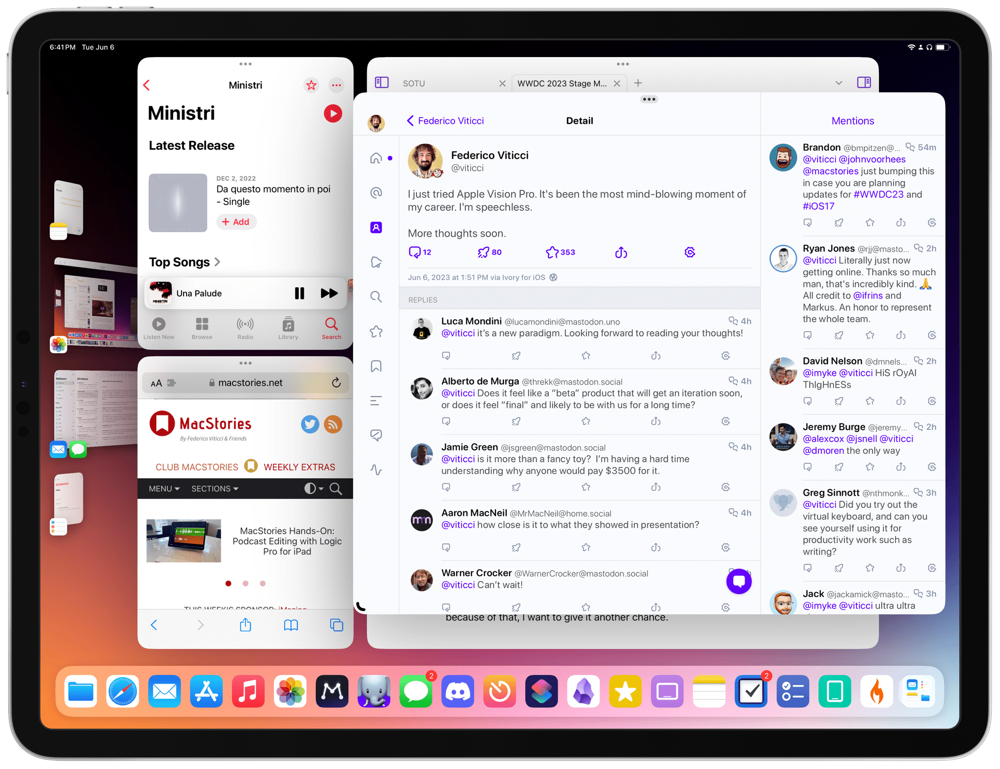 Stage Manager on iPadOS 17 beta 1.