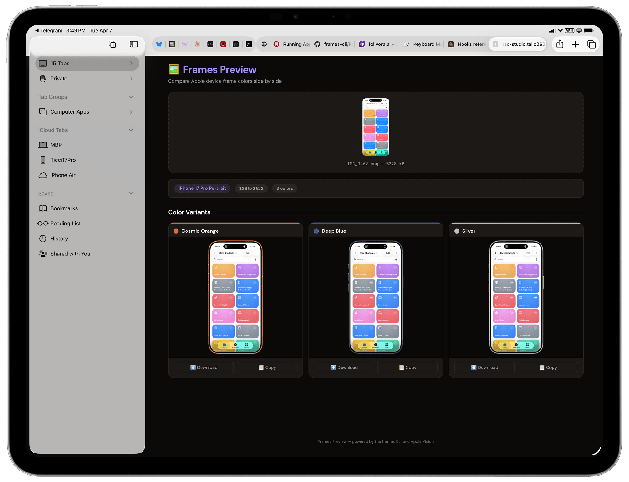A custom web app to preview different Apple Frames colors.