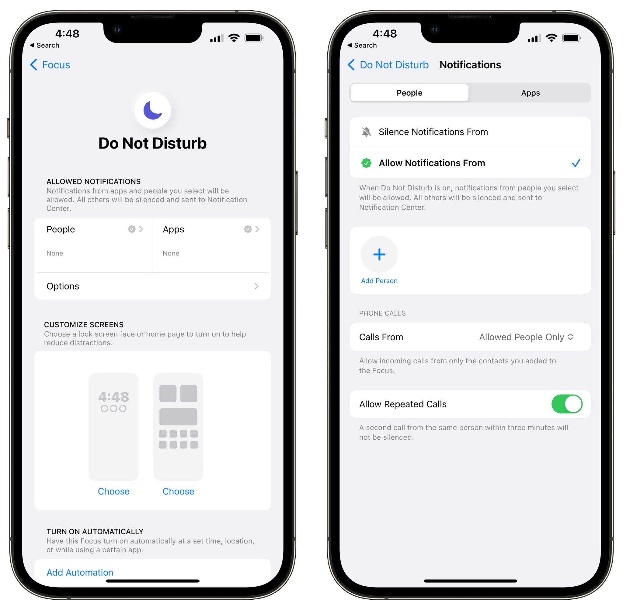 New Focus settings in iOS 16.