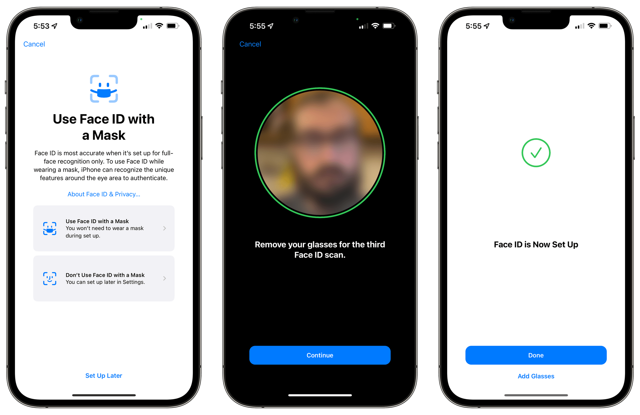 The new Face ID setup flow.