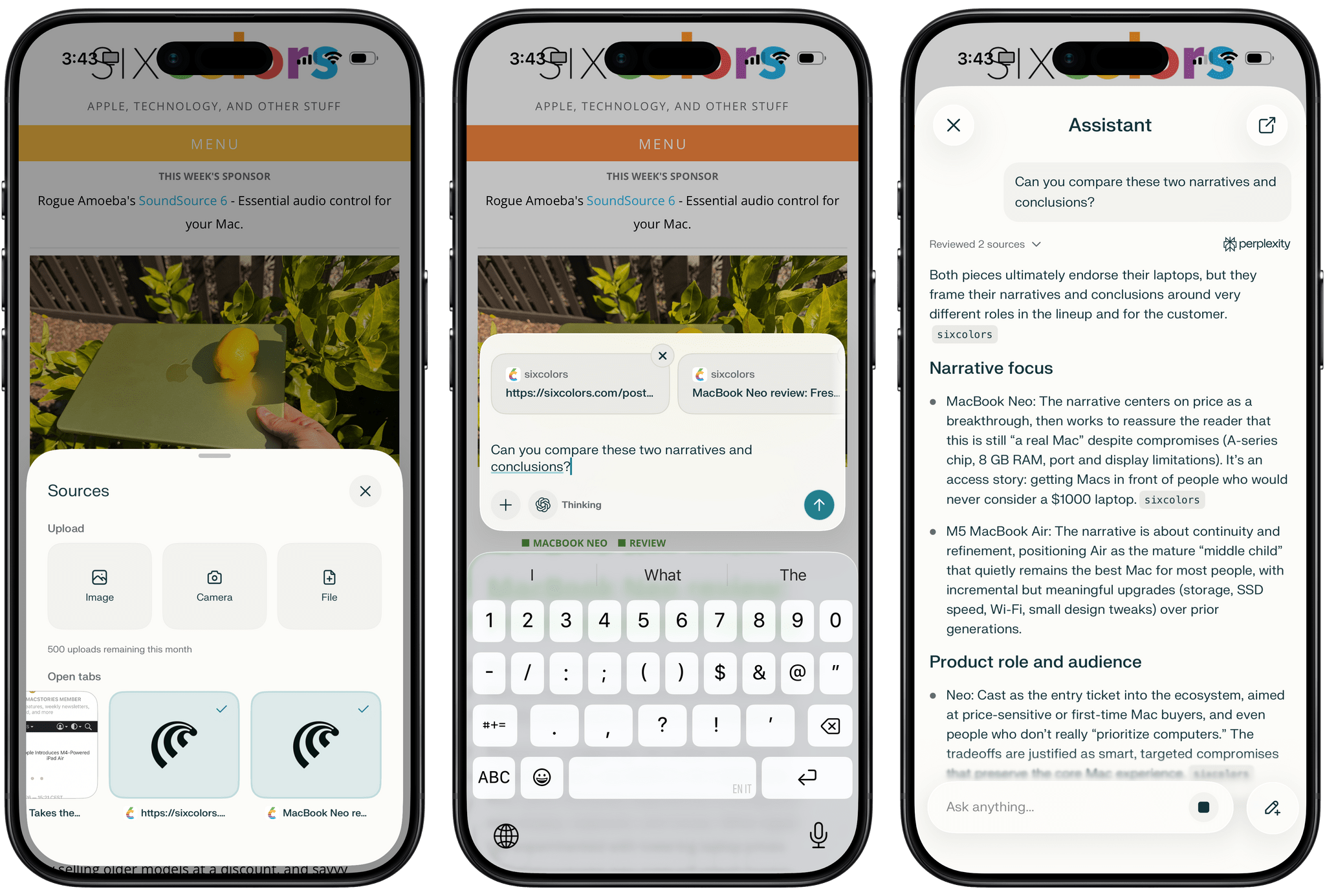 Asking the assistant to compare two tabs.