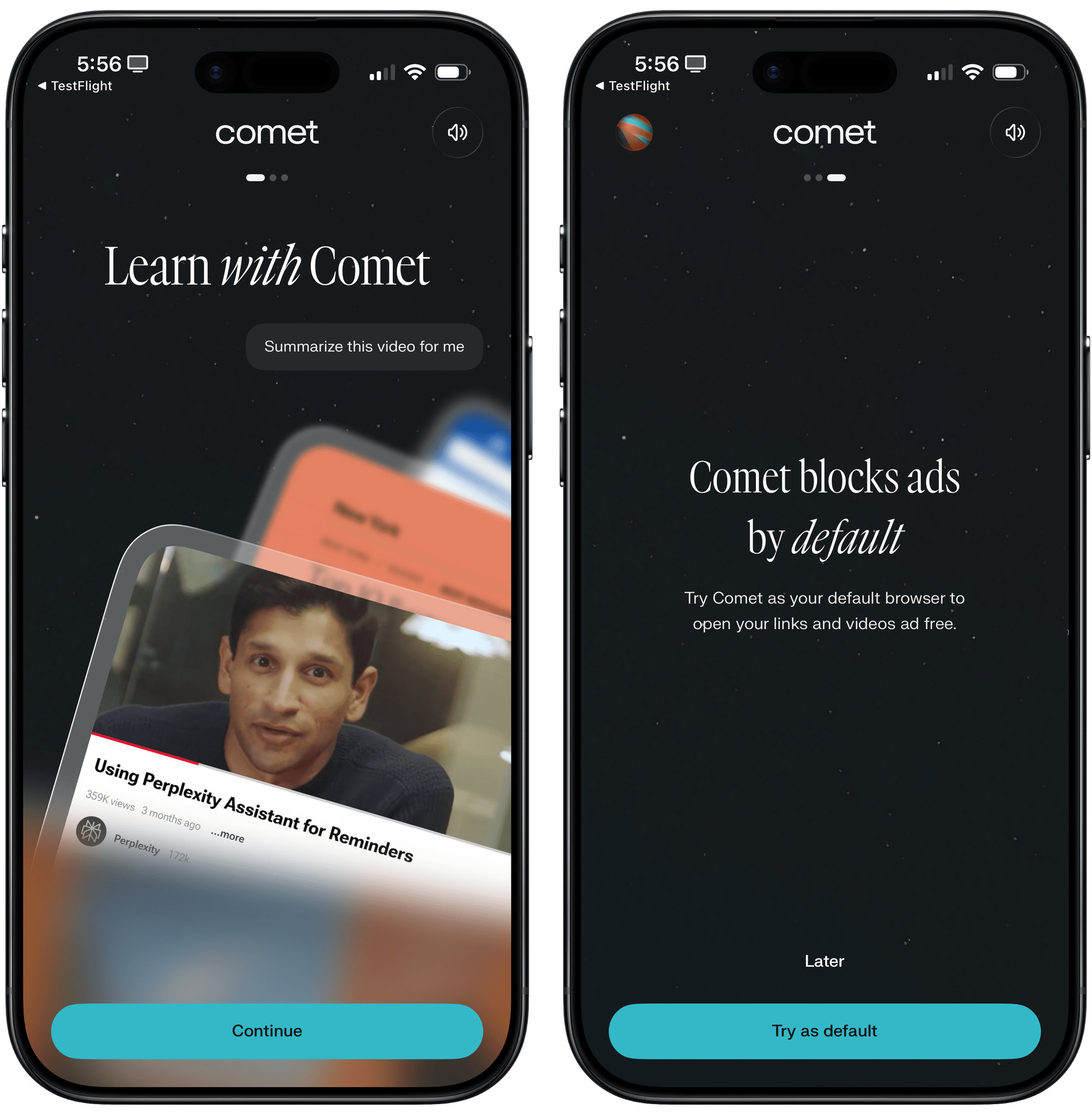 Comet’s onboarding is very similar to the desktop flow, and it also comes with a built-in ad blocker to make browsing the web less horrible.