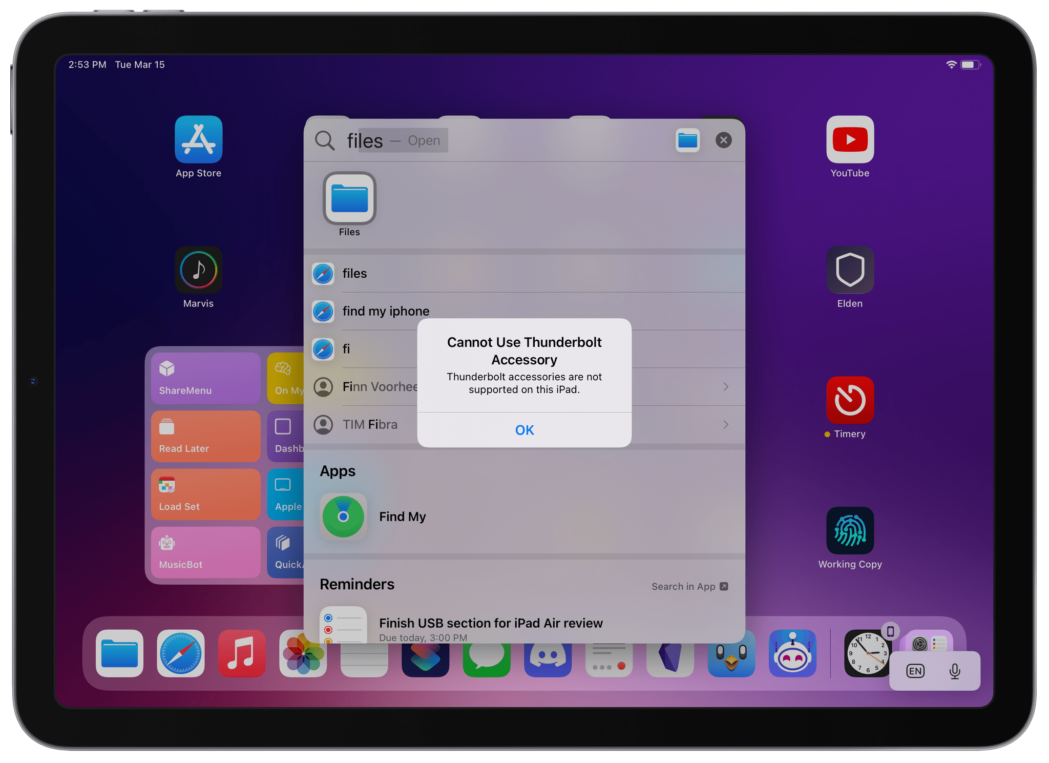 Thunderbolt accessories are not supported on the iPad Air.