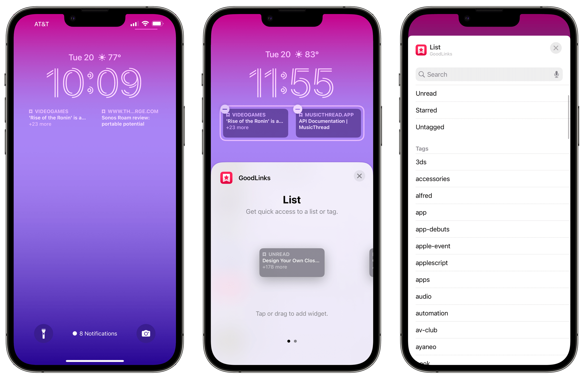 GoodLinks' iOS 16 Lock Screen widgets.